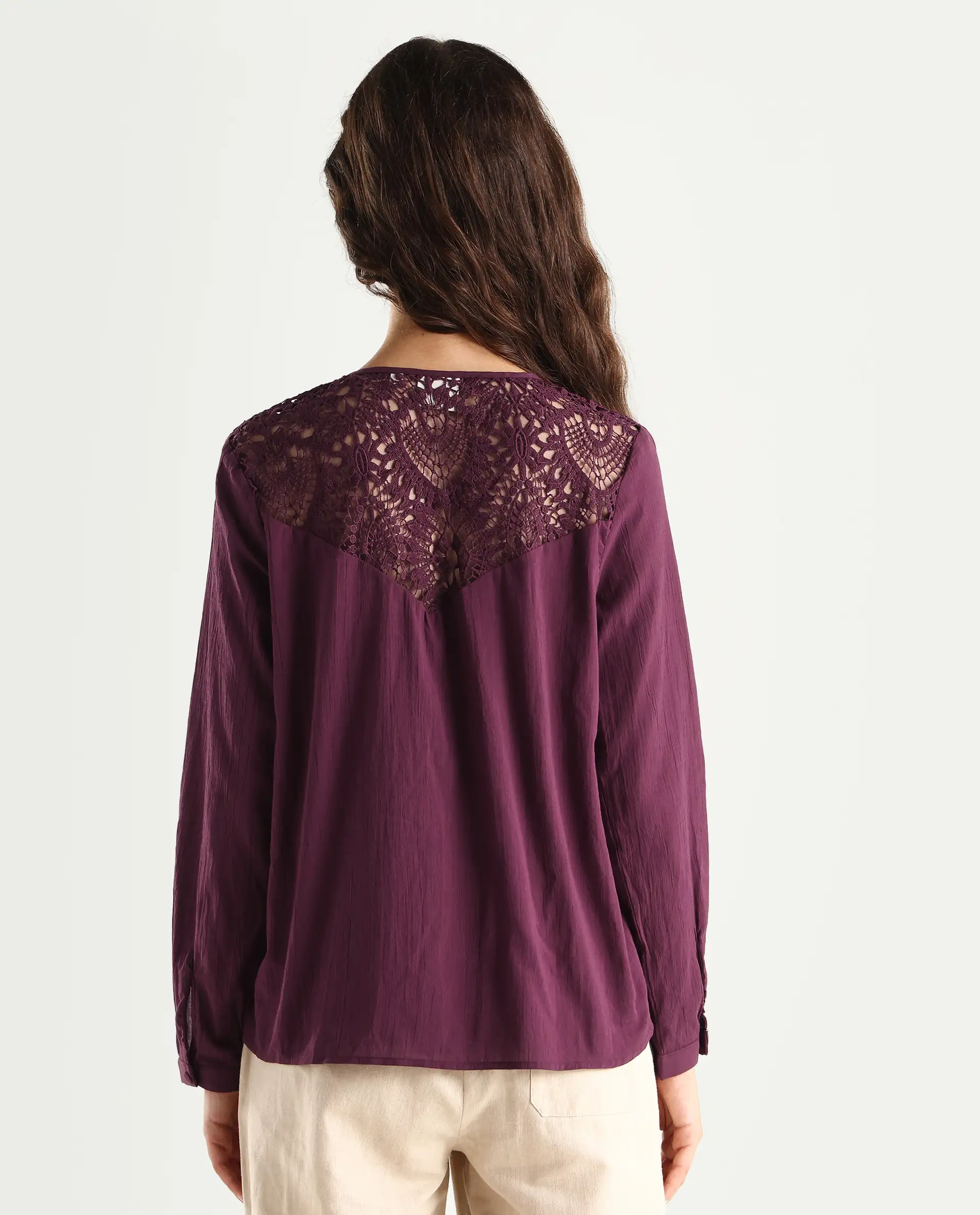 Rareism Women's Sonoki Dark Maroon Cotton V-Neck Plain Relaxed Fit Top - Image 7