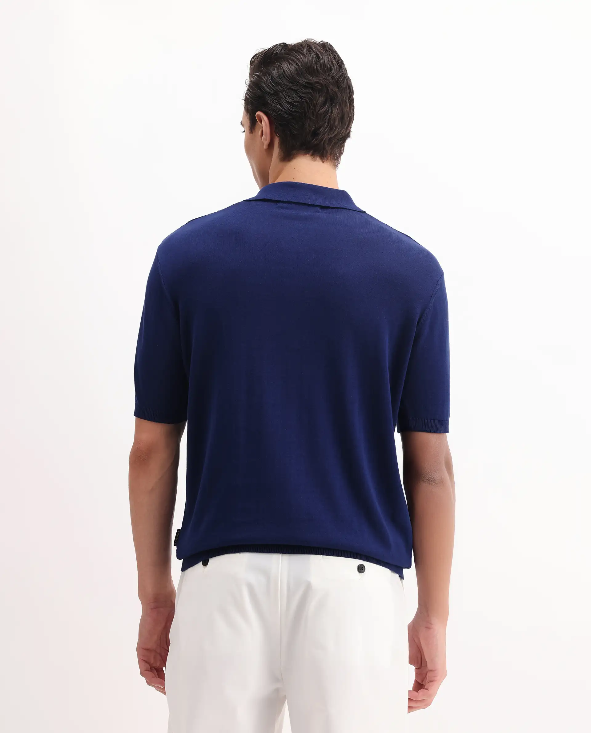 Rare Rabbit Men's Sony Dark Blue Cotton Textured Regular Fit Half Sleeve Polo - Image 7