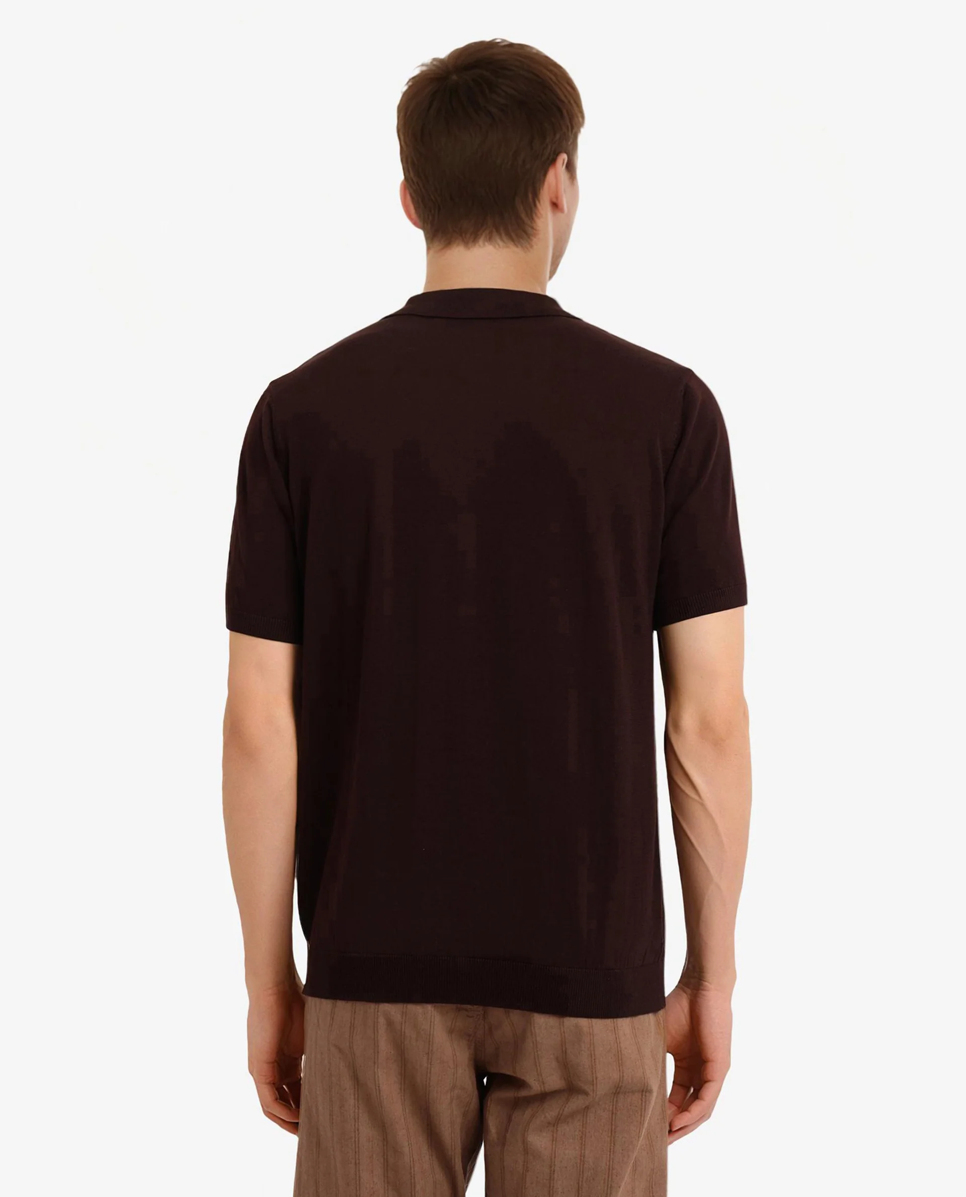 Rare Rabbit Men's Sony Dark Brown Cotton Textured Regular Fit Half Sleeve Polo - Image 5