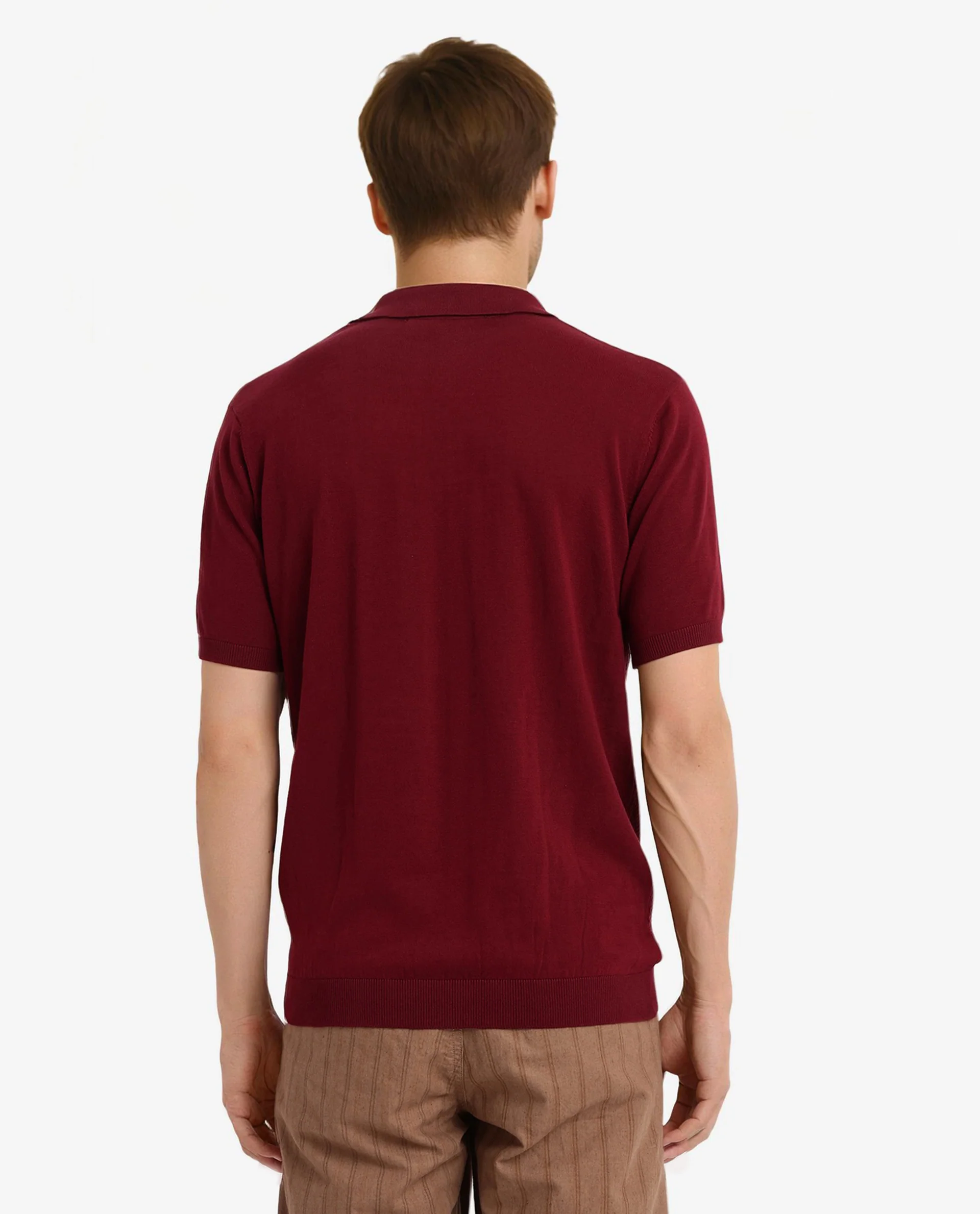 Rare Rabbit Men's Sony Maroon Cotton Textured Regular Fit Half Sleeve Polo - Image 5