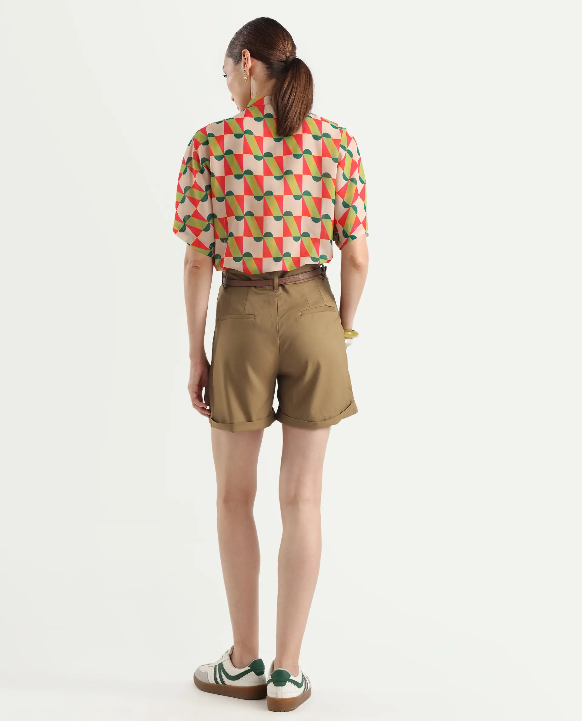 Rareism Women's Sopari Dark Khaki Polyester Plain Mini Regular Fit Shorts - Image 7