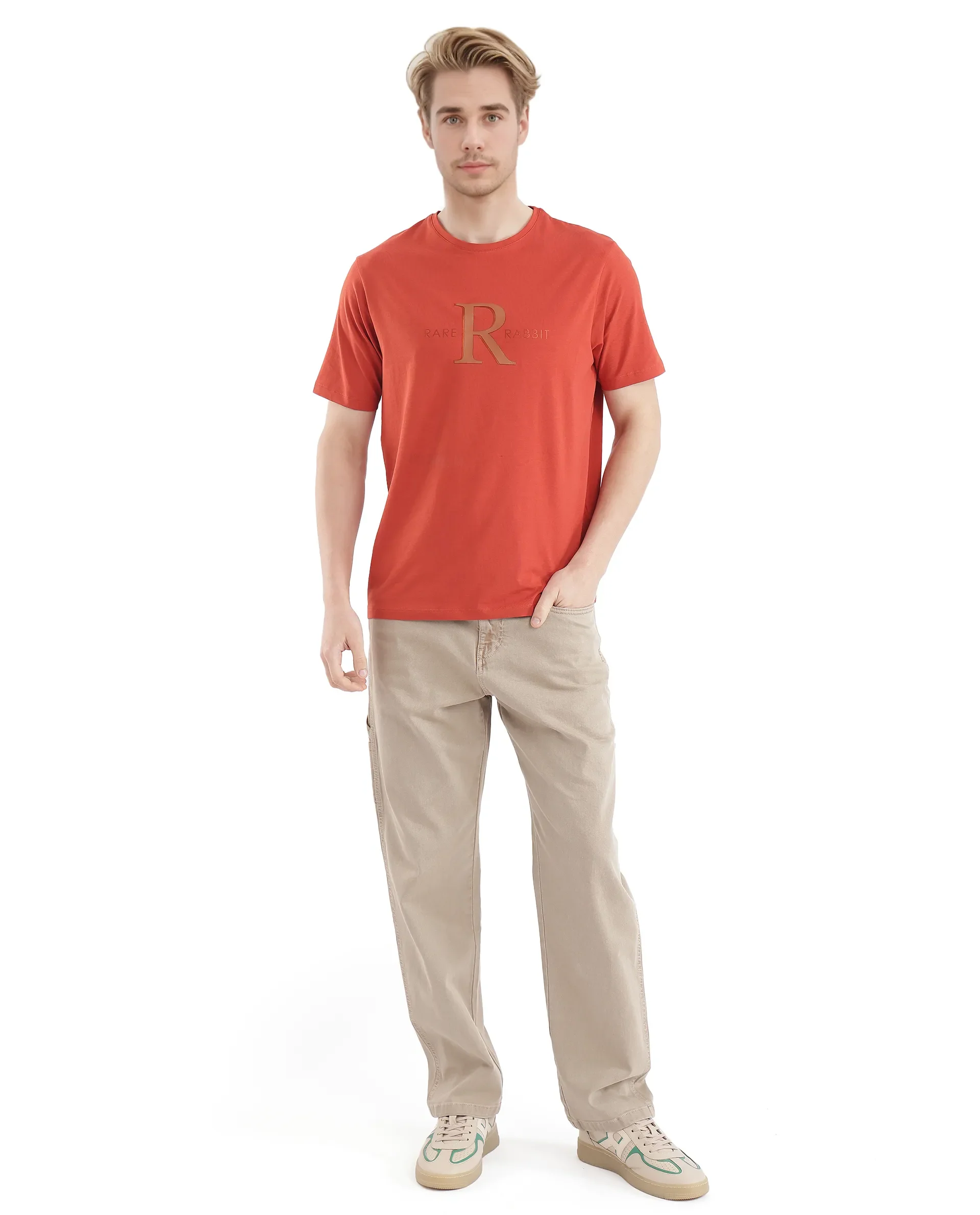 Rare Rabbit Men's Sorin-1 Rust Cotton Graphic Print Regular Fit Half Sleeve Crew Neck T-Shirt - Image 2