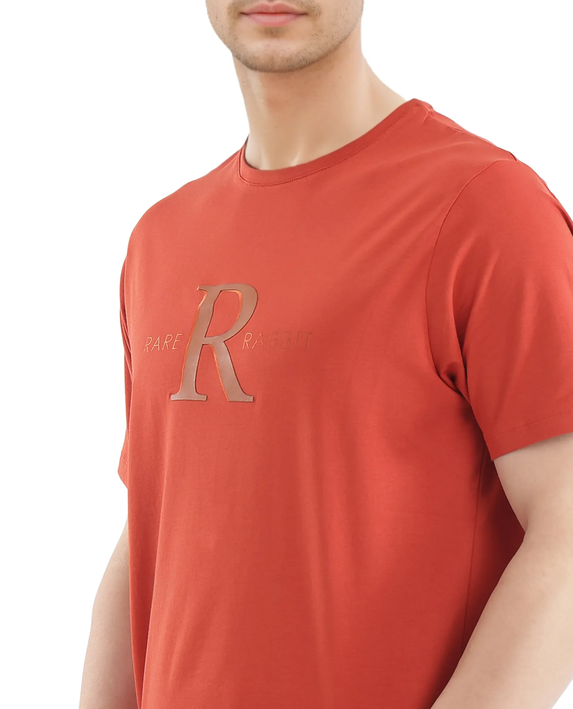 Rare Rabbit Men's Sorin-1 Rust Cotton Graphic Print Regular Fit Half Sleeve Crew Neck T-Shirt - Image 3