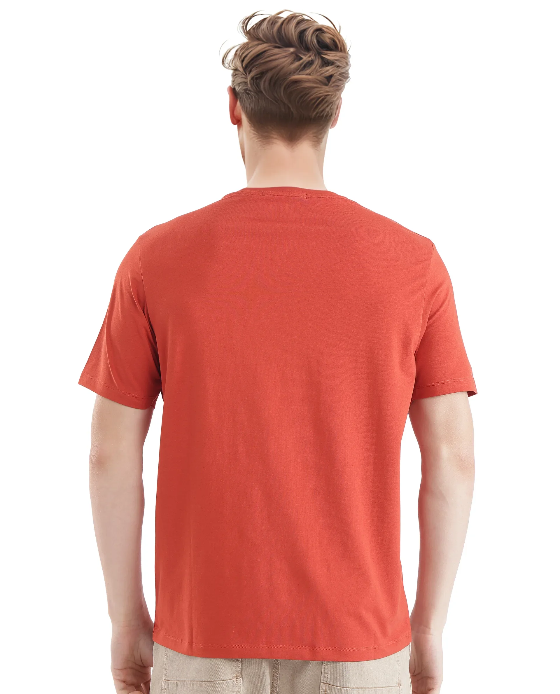 Rare Rabbit Men's Sorin-1 Rust Cotton Graphic Print Regular Fit Half Sleeve Crew Neck T-Shirt - Image 4