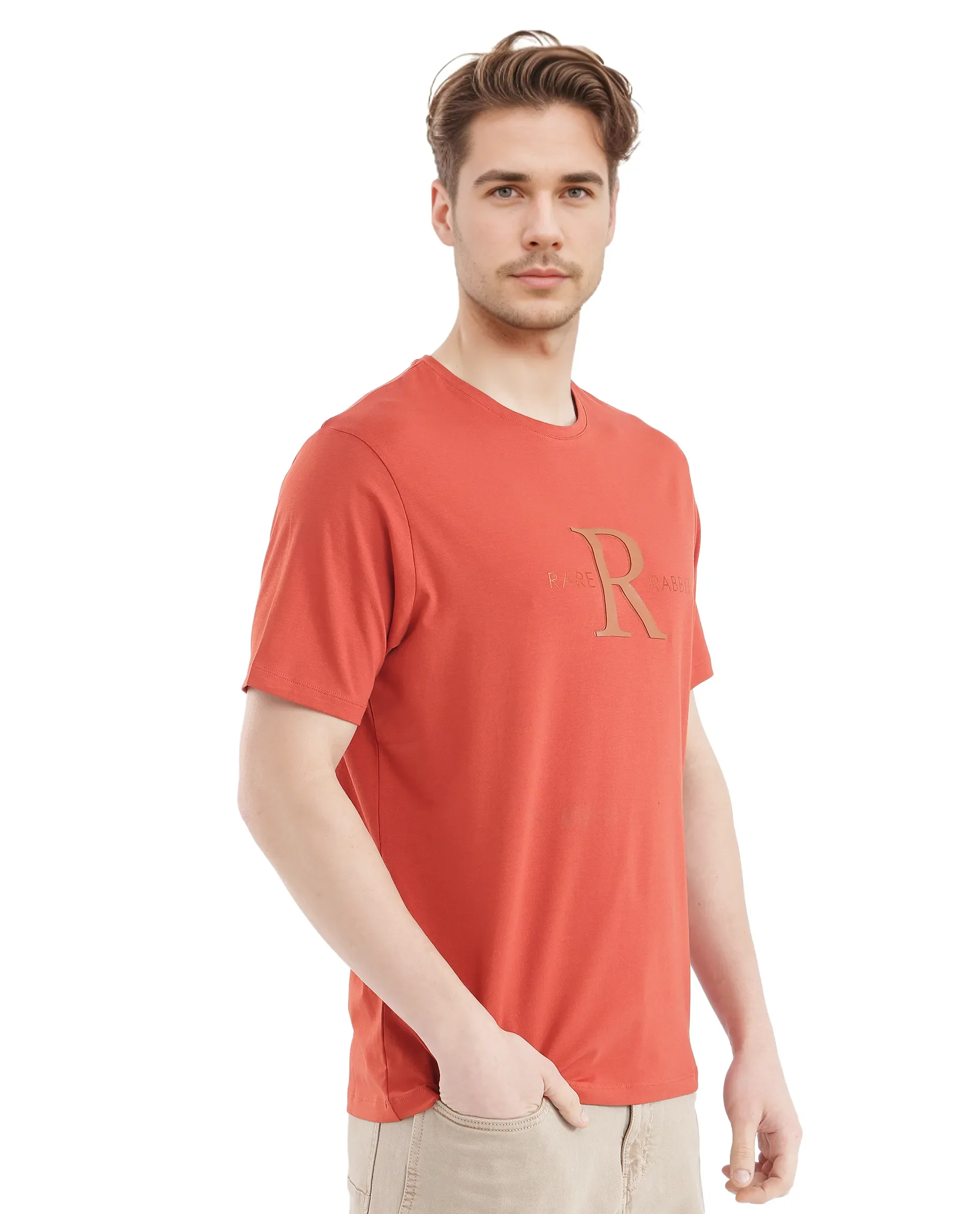 Rare Rabbit Men's Sorin-1 Rust Cotton Graphic Print Regular Fit Half Sleeve Crew Neck T-Shirt - Image 6