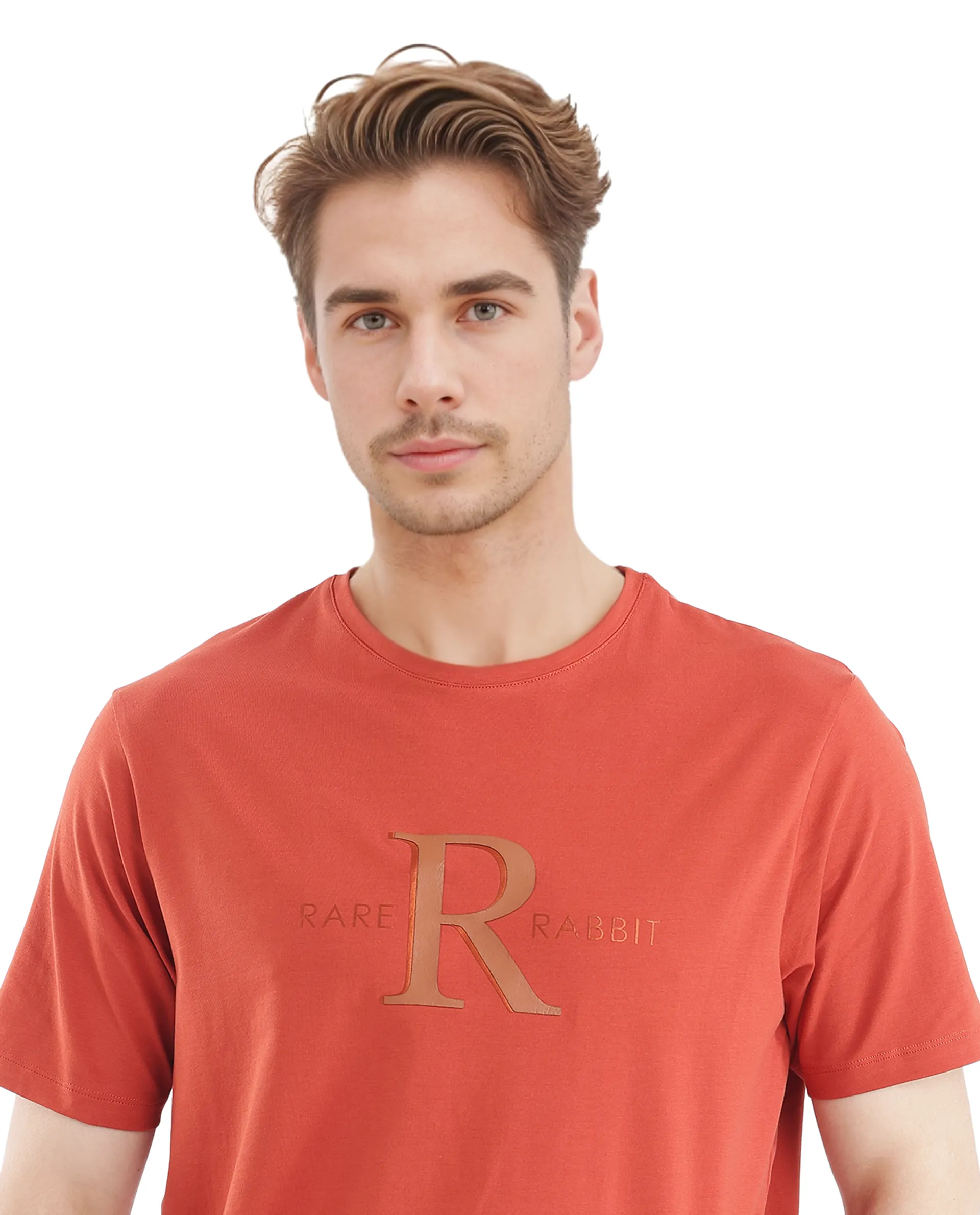 Rare Rabbit Men's Sorin-1 Rust Cotton Graphic Print Regular Fit Half Sleeve Crew Neck T-Shirt - Image 7