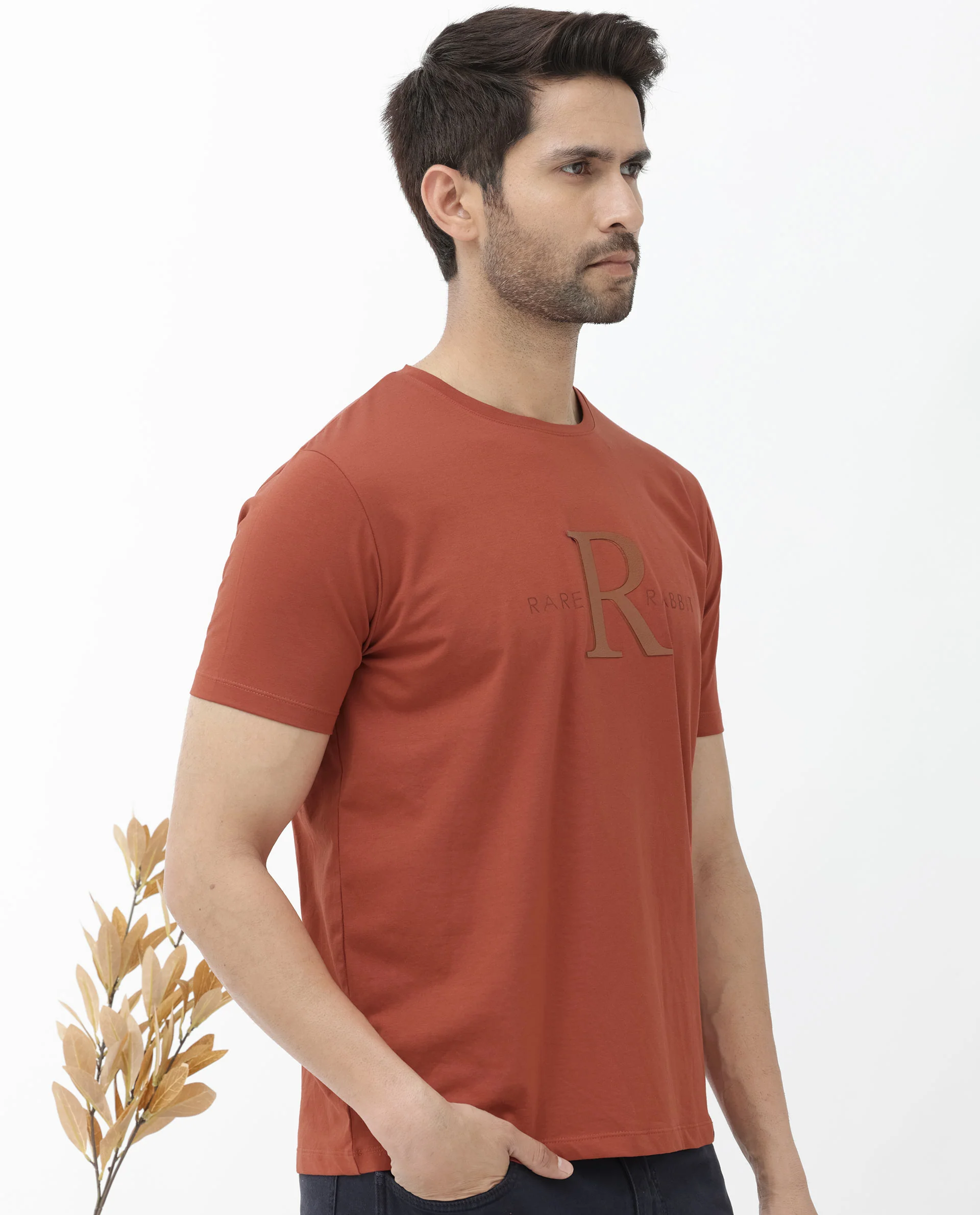 Rare Rabbit Men's Sorin Rust Cotton Blend Graphic Print Regular Fit Half Sleeve Crew Neck T-Shirt - Image 10