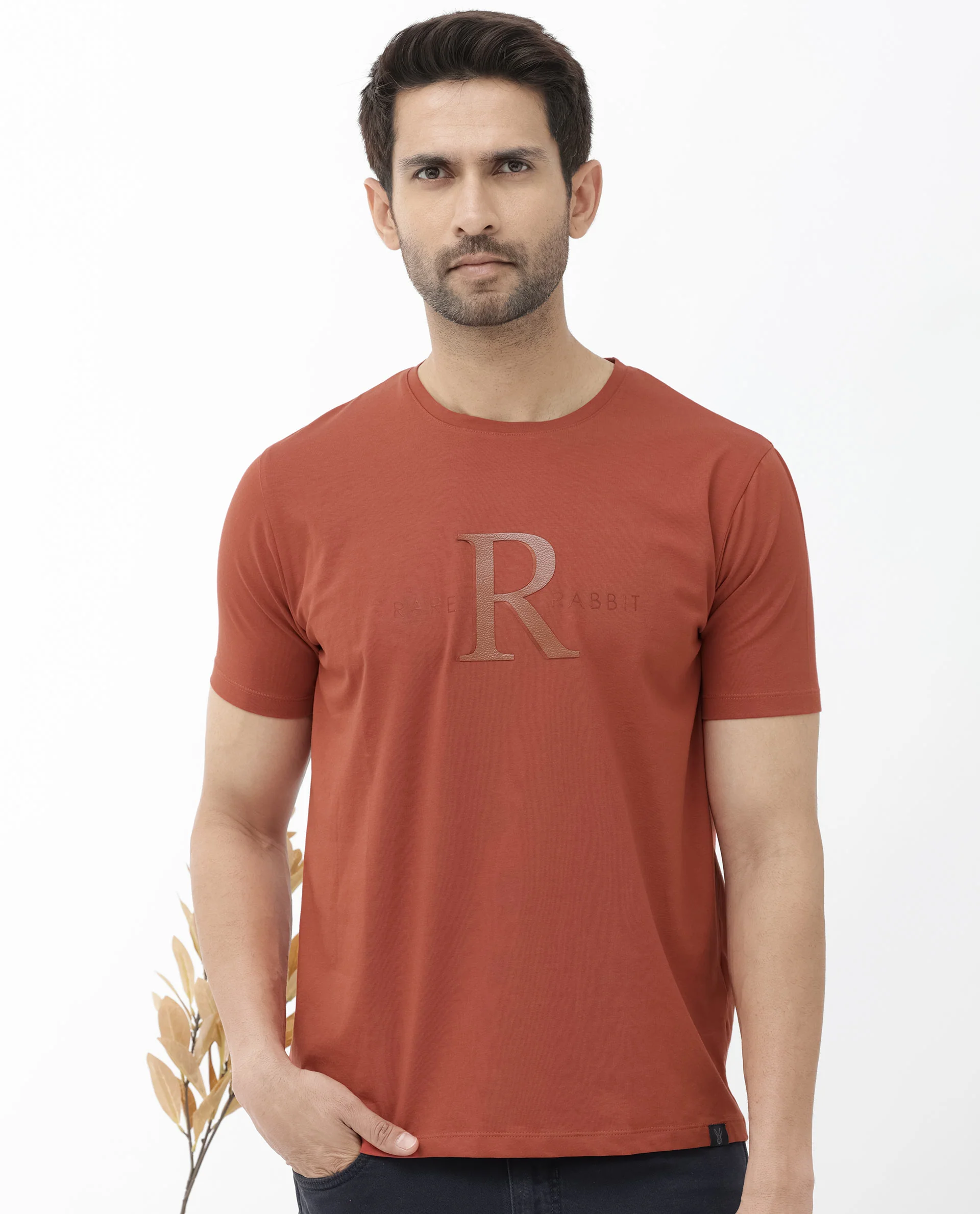 Rare Rabbit Men's Sorin Rust Cotton Blend Graphic Print Regular Fit Half Sleeve Crew Neck T-Shirt - Image 3