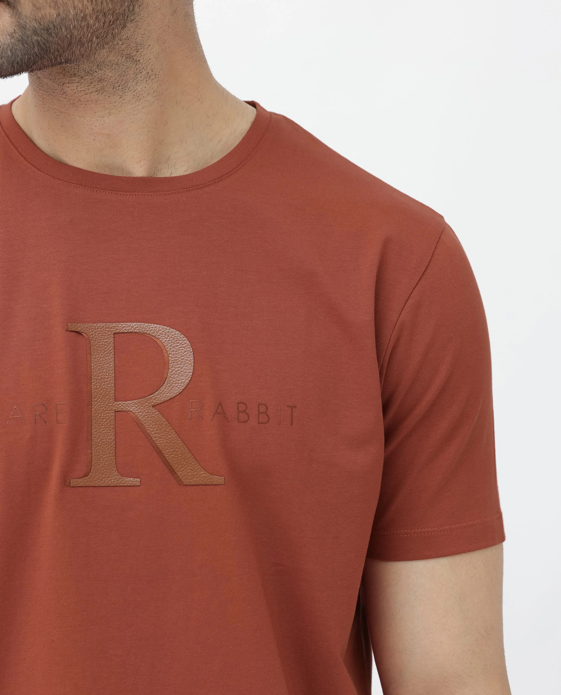 Rare Rabbit Men's Sorin Rust Cotton Blend Graphic Print Regular Fit Half Sleeve Crew Neck T-Shirt - Image 5