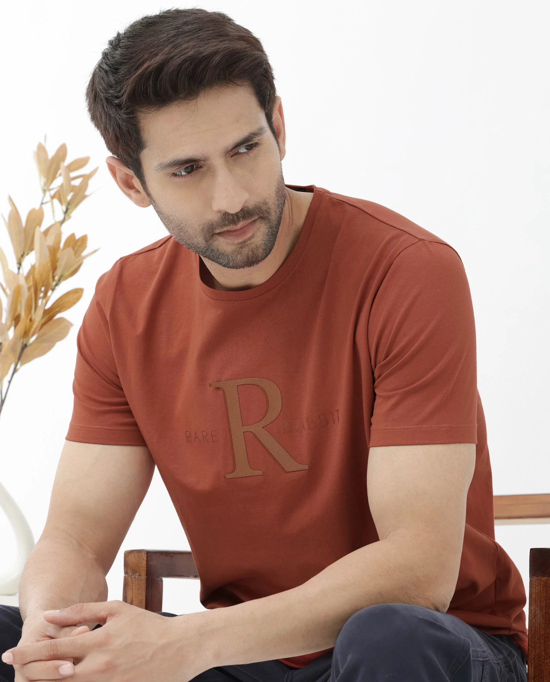 Rare Rabbit Men's Sorin Rust Cotton Blend Graphic Print Regular Fit Half Sleeve Crew Neck T-Shirt - Image 6