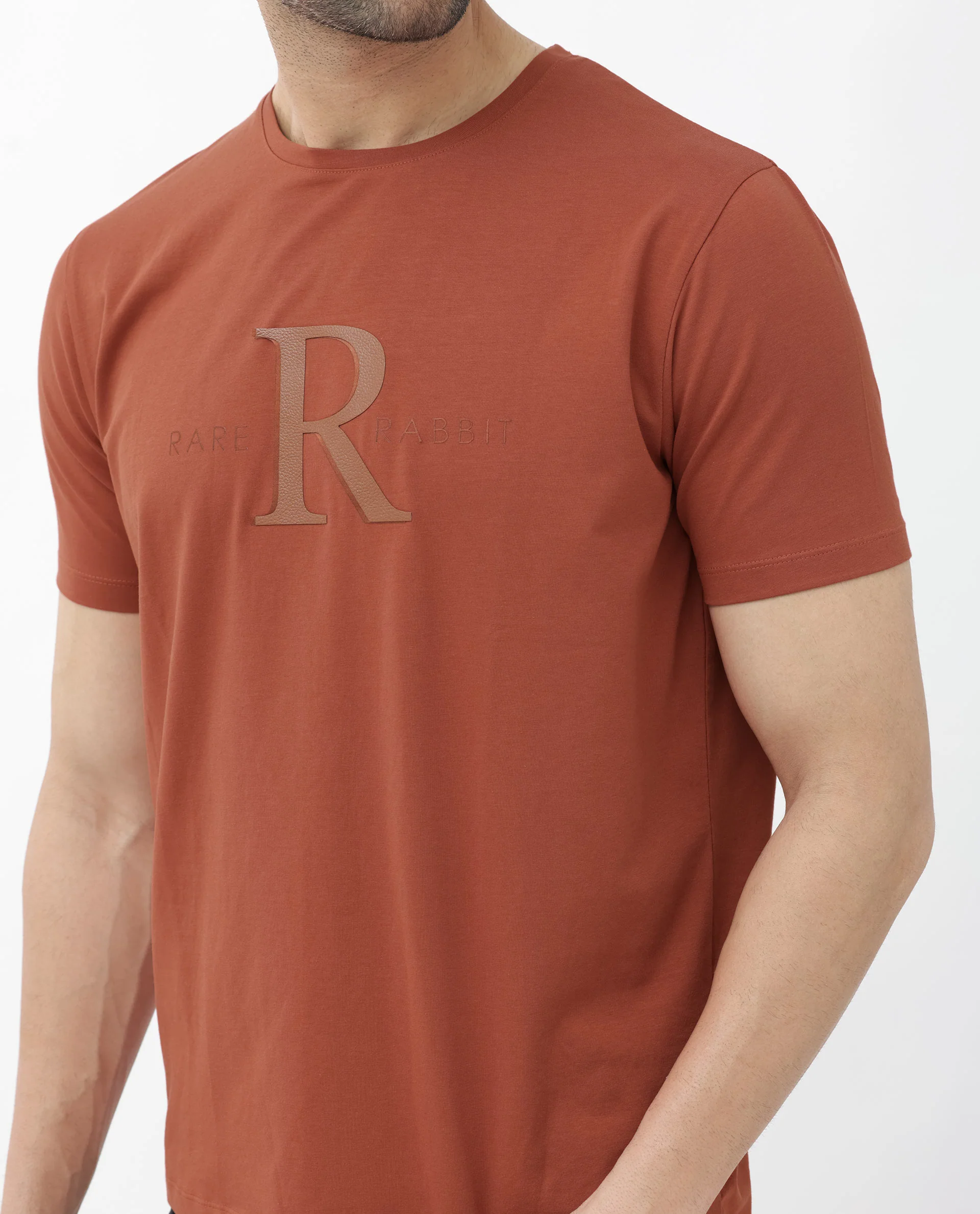 Rare Rabbit Men's Sorin Rust Cotton Blend Graphic Print Regular Fit Half Sleeve Crew Neck T-Shirt - Image 7