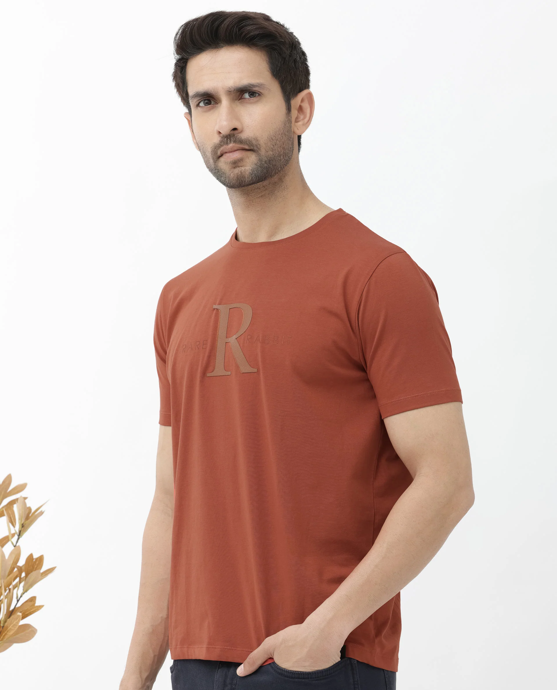 Rare Rabbit Men's Sorin Rust Cotton Blend Graphic Print Regular Fit Half Sleeve Crew Neck T-Shirt - Image 9