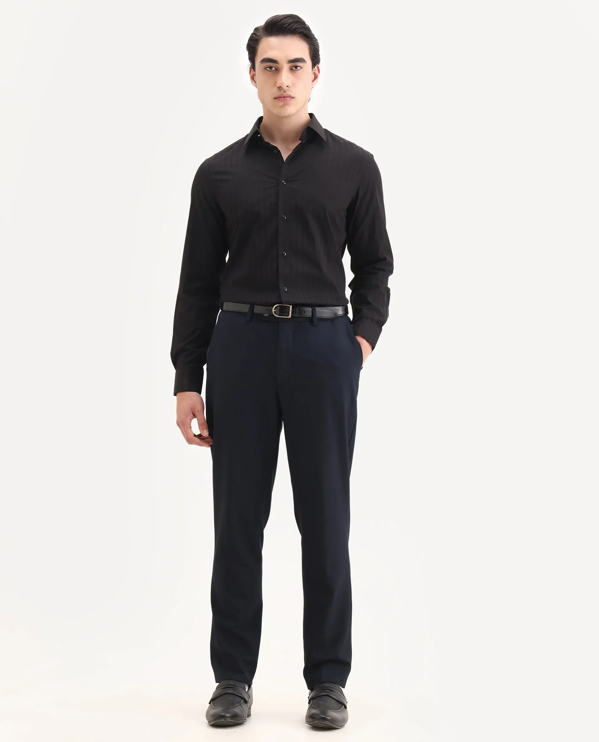 Rare Rabbit Men's Sorn Black Cotton Fabric Spread Collar Regular Fit Striped Shirt - Image 2