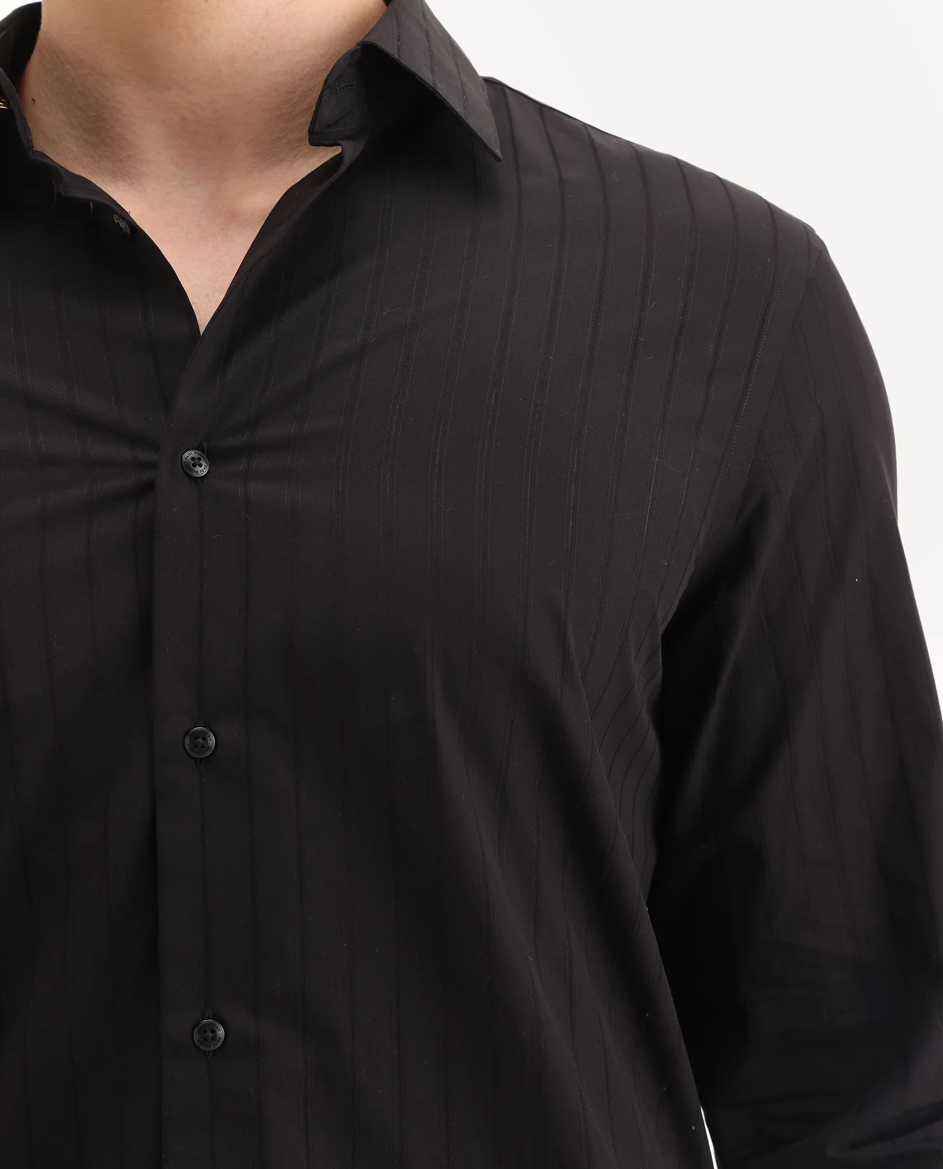 Rare Rabbit Men's Sorn Black Cotton Fabric Spread Collar Regular Fit Striped Shirt - Image 5