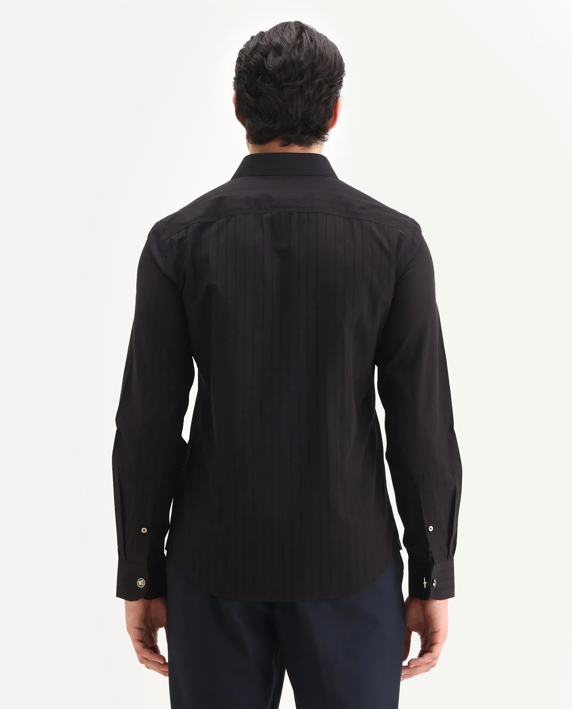 Rare Rabbit Men's Sorn Black Cotton Fabric Spread Collar Regular Fit Striped Shirt - Image 8