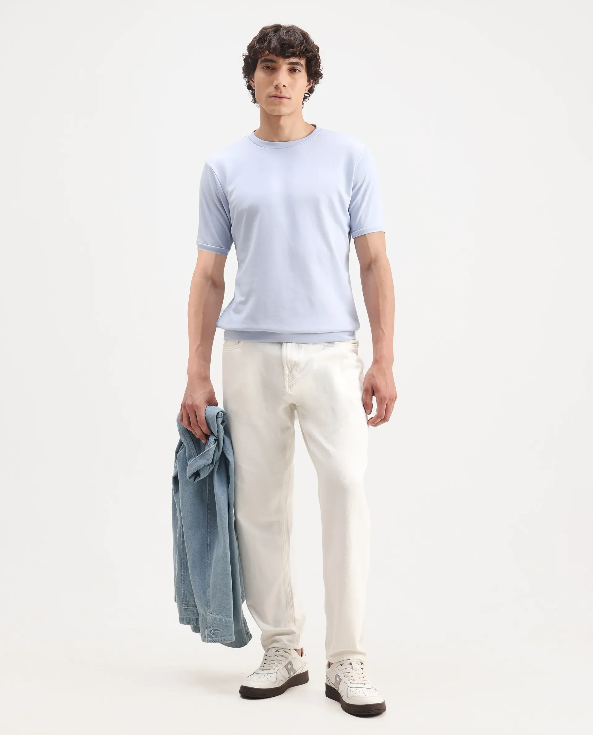 Rare Rabbit Men's Sorp Light Blue Cotton Embroidered Oversized Fit Half Sleeve Crew Neck T-Shirt - Image 2