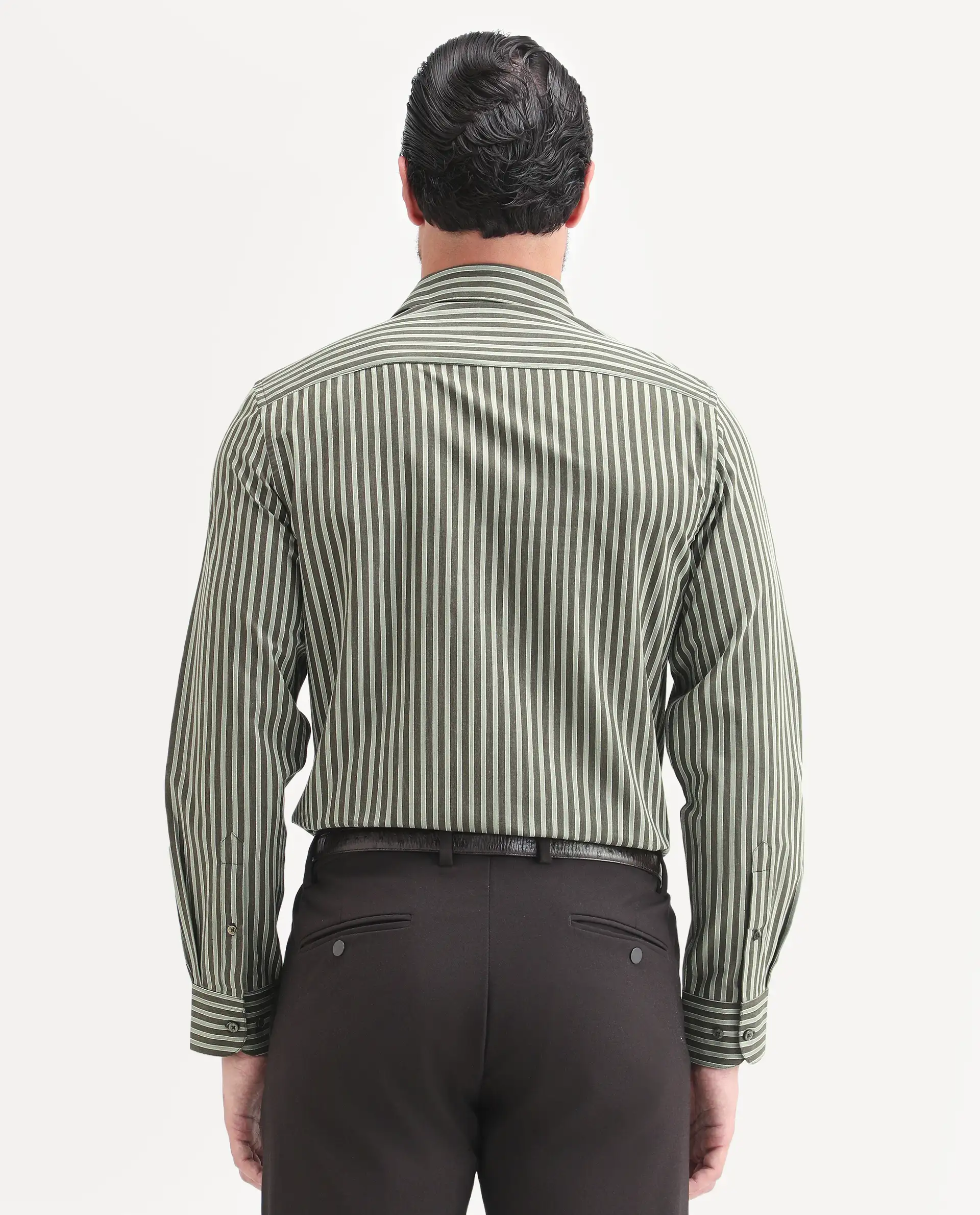 Rare Rabbit Men's Soti Green Cotton Full Sleeve Spread Collar Regular Fit Striped Shirt - Image 8