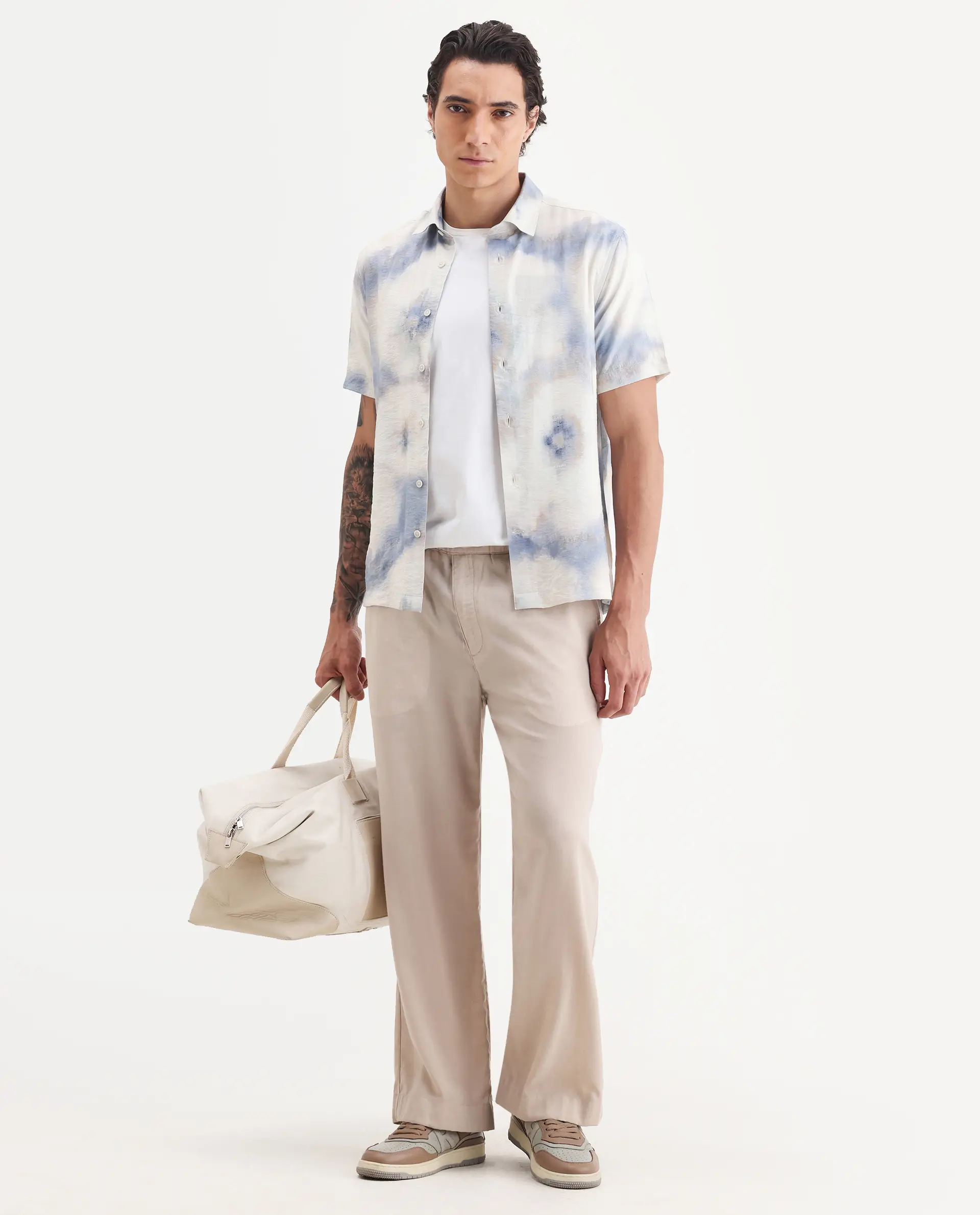 Rare Rabbit Men's Sove Off White Viscose Blend Fabric Collared Neck Regular Fit Printed Shirt - Image 2