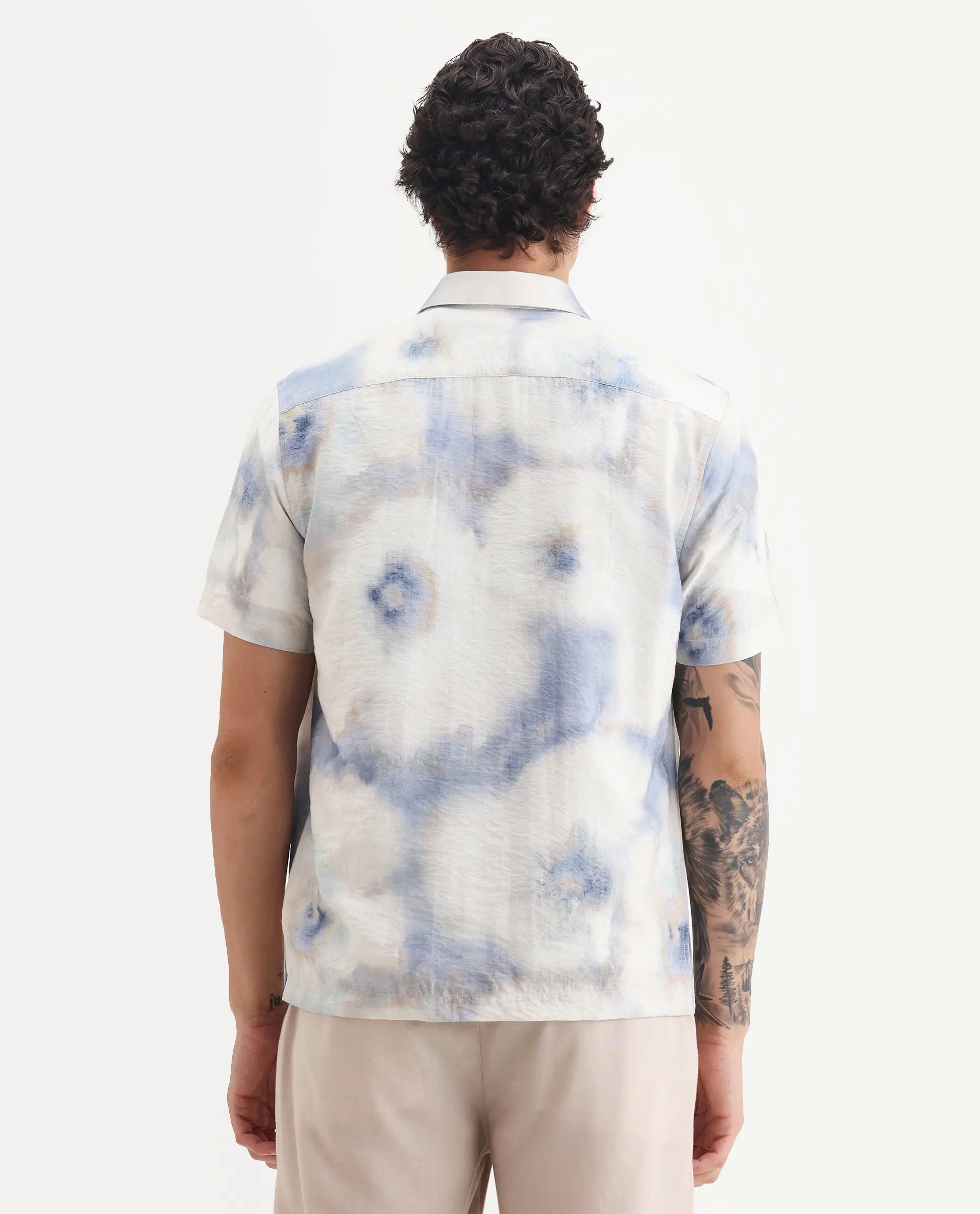 Rare Rabbit Men's Sove Off White Viscose Blend Fabric Collared Neck Regular Fit Printed Shirt - Image 7