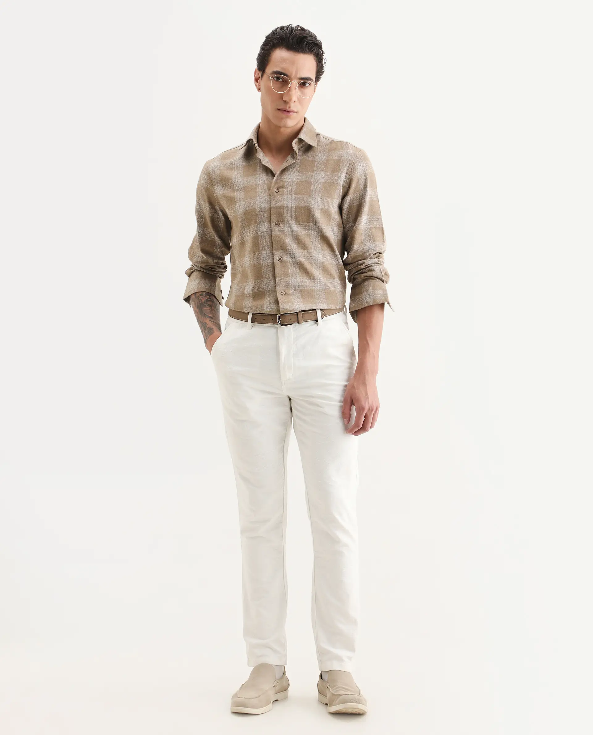 Rare Rabbit Men's Sovie Dark Brown Cotton Blend Fabric Spread Collar Regular Fit Checked Shirt - Image 2