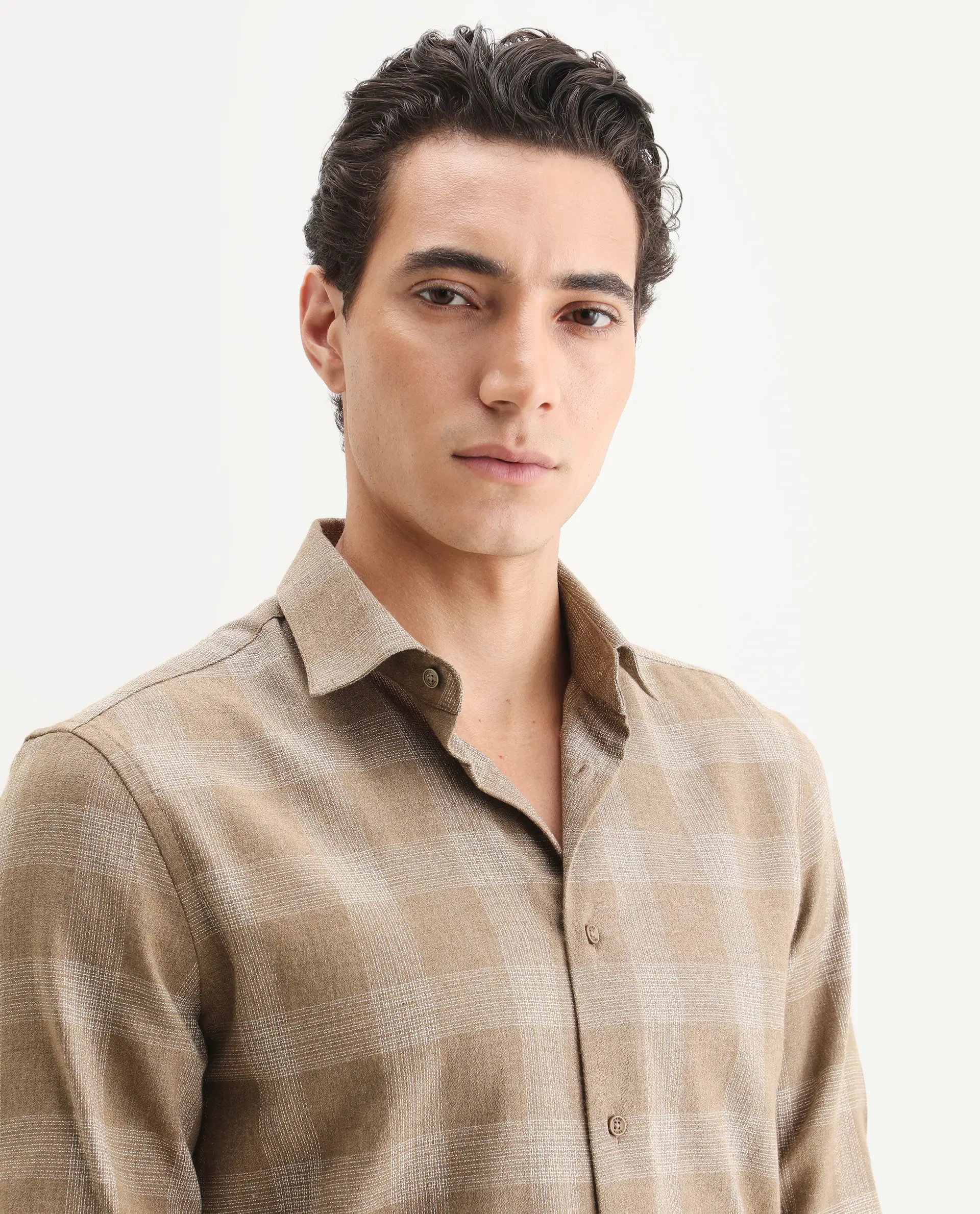 Rare Rabbit Men's Sovie Dark Brown Cotton Blend Fabric Spread Collar Regular Fit Checked Shirt - Image 3