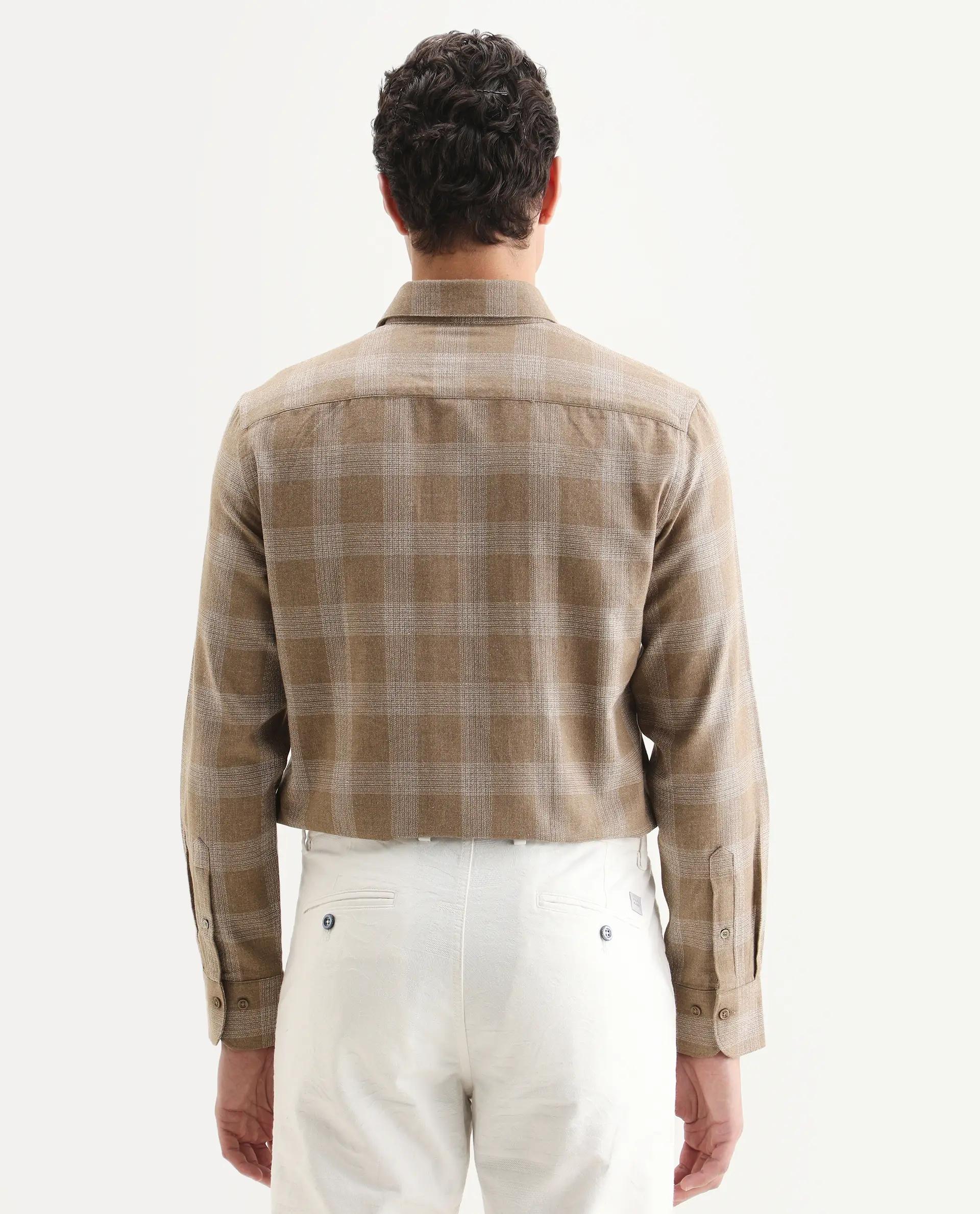 Rare Rabbit Men's Sovie Dark Brown Cotton Blend Fabric Spread Collar Regular Fit Checked Shirt - Image 7