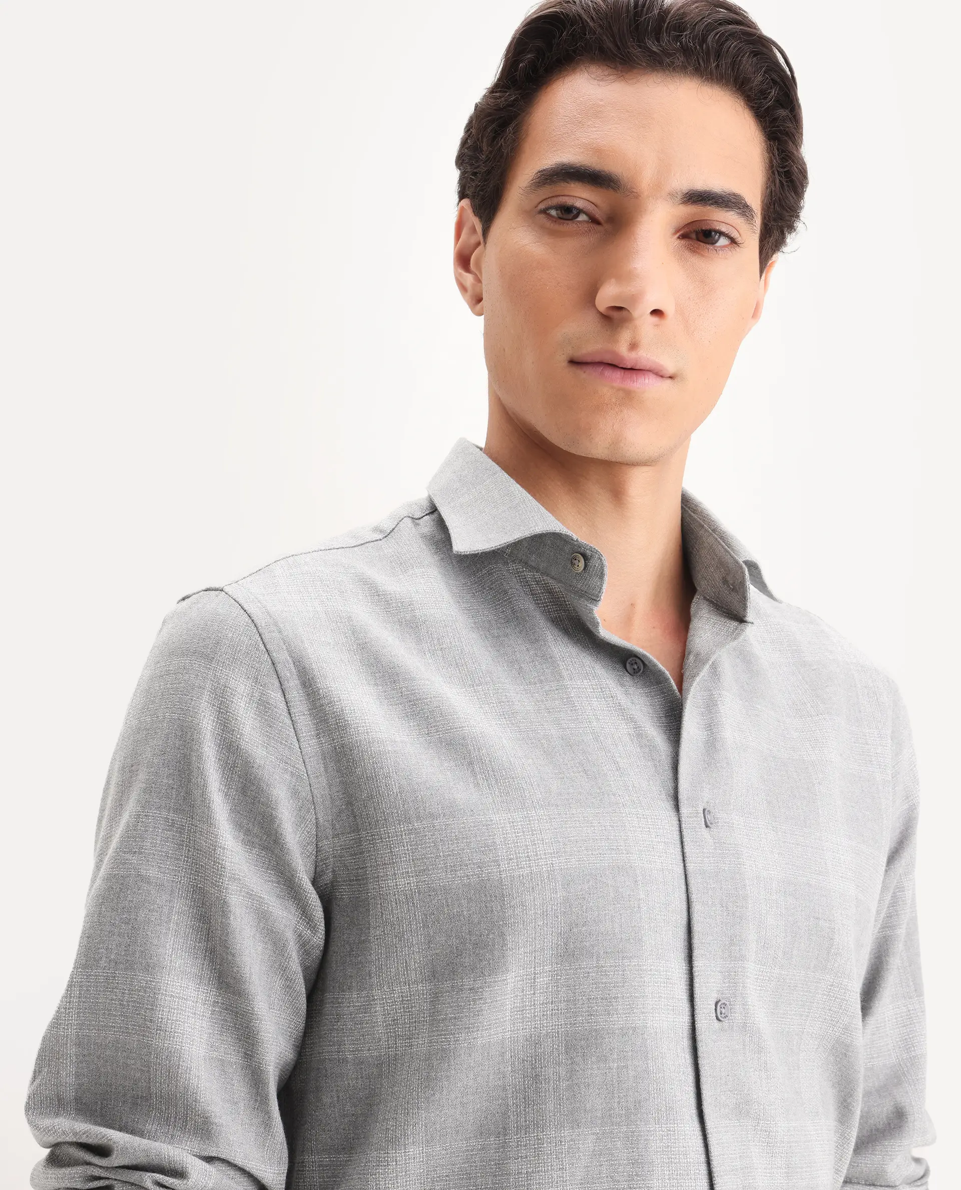 Rare Rabbit Men's Sovie Dark Grey Cotton Blend Fabric Spread Collar Regular Fit Checked Shirt - Image 3