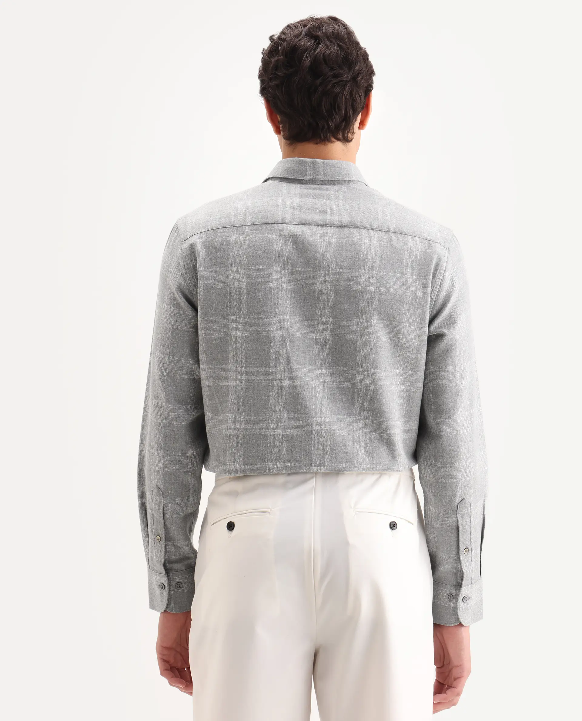 Rare Rabbit Men's Sovie Dark Grey Cotton Blend Fabric Spread Collar Regular Fit Checked Shirt - Image 7