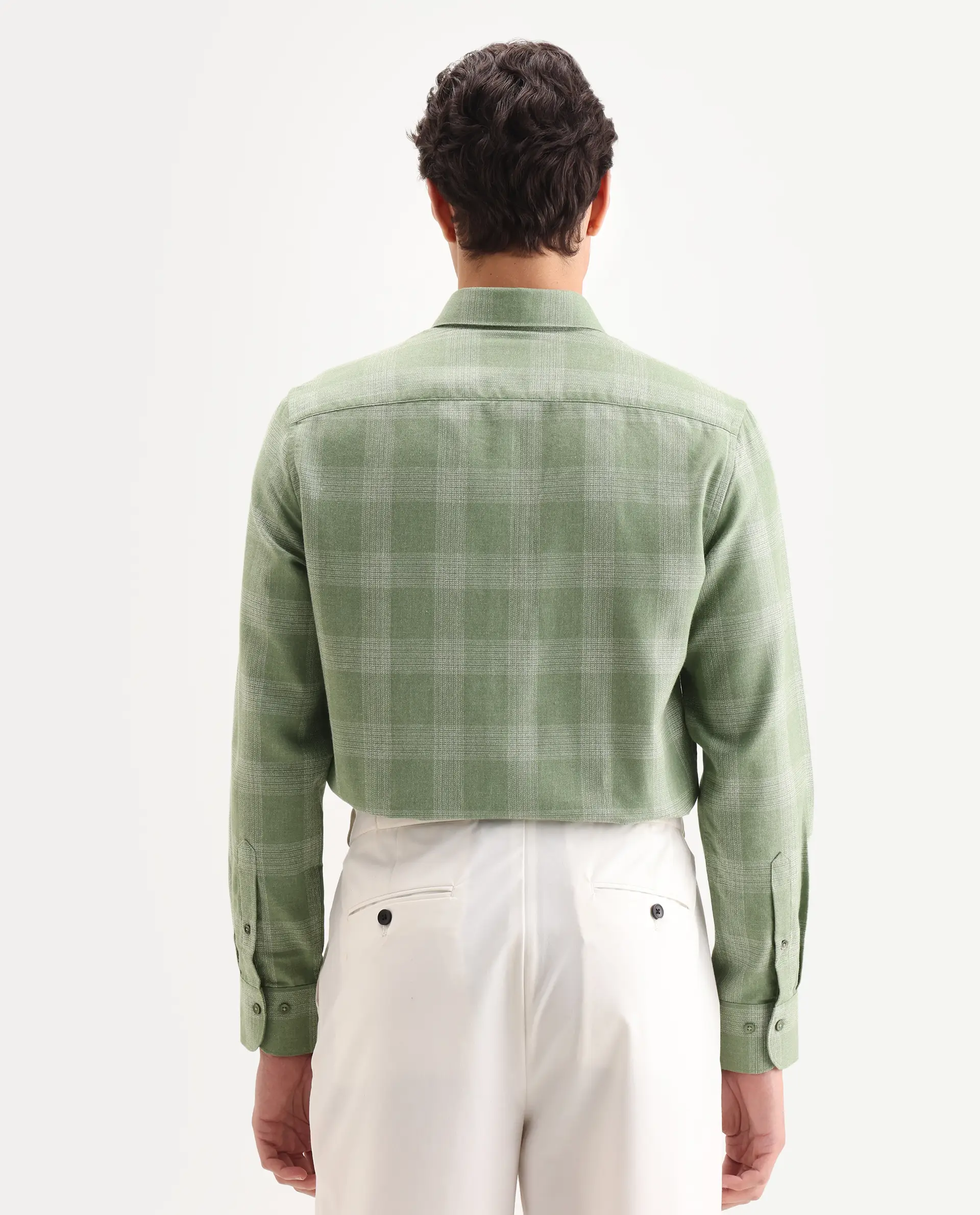 Rare Rabbit Men's Sovie Olive Cotton Blend Fabric Spread Collar Regular Fit Checked Shirt - Image 7