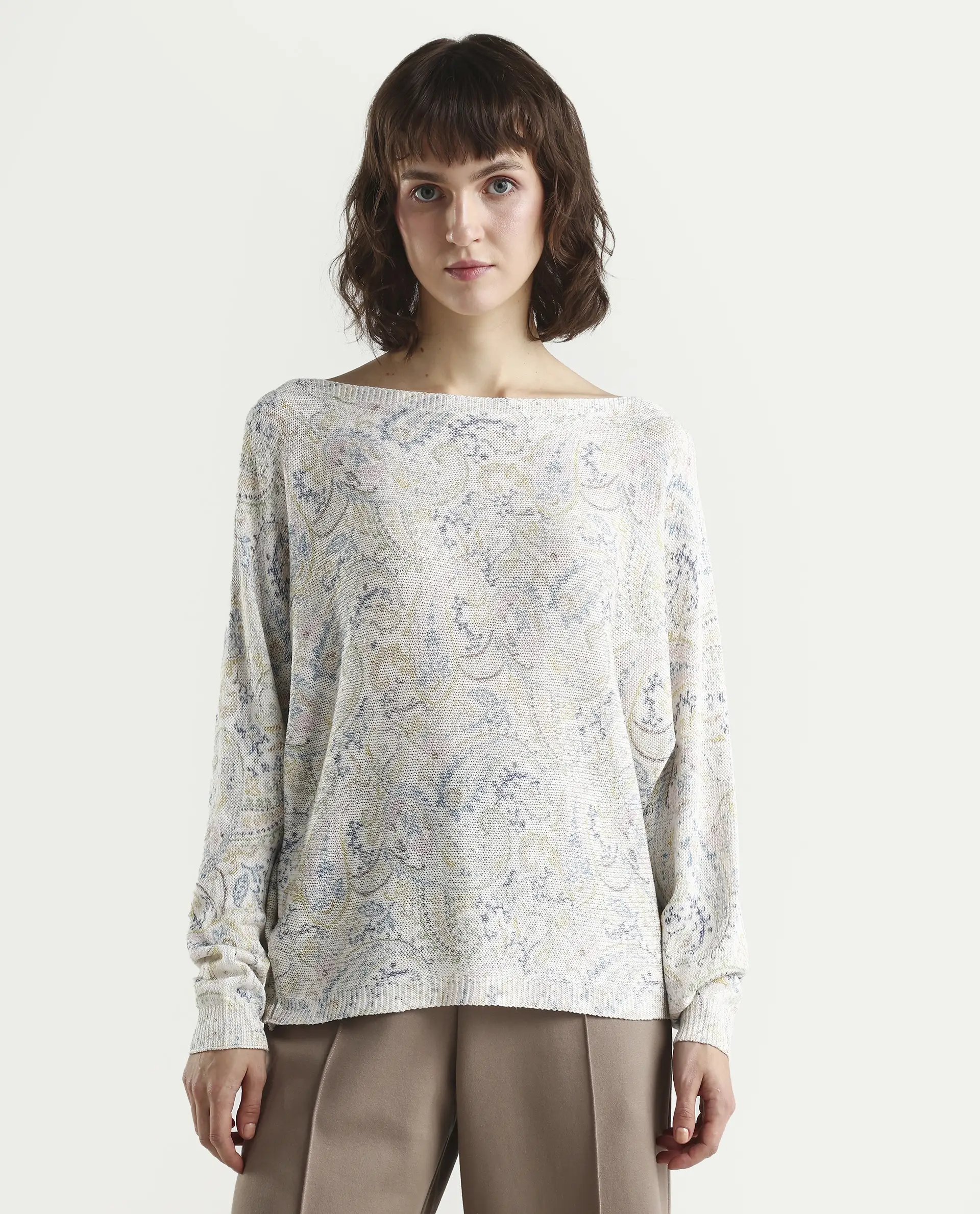 Rareism Women's Sovo Light Multi Viscose Blend Full Sleeve Boat Neck Relaxed Fit Paisley Top - Image 3