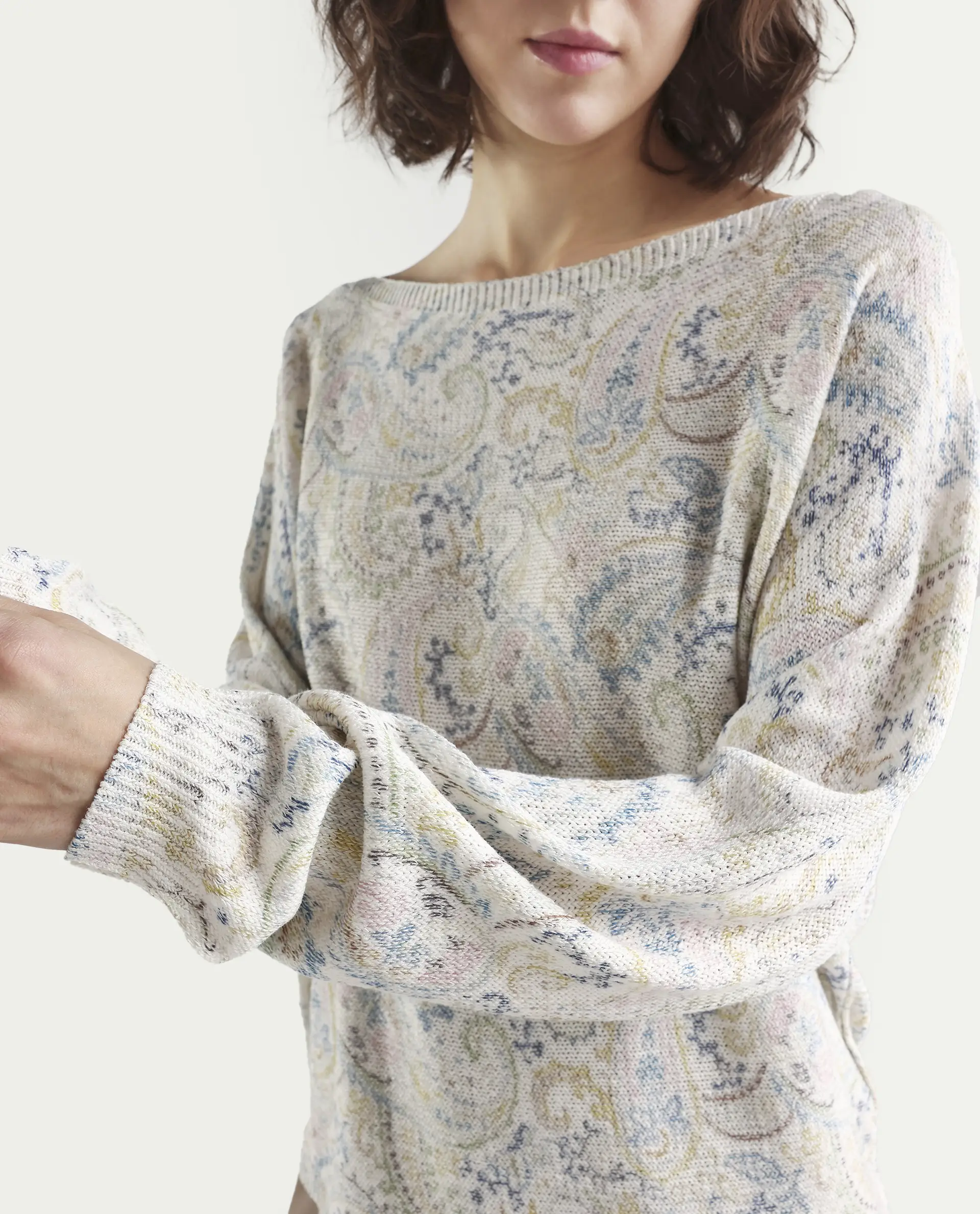 Rareism Women's Sovo Light Multi Viscose Blend Full Sleeve Boat Neck Relaxed Fit Paisley Top - Image 4