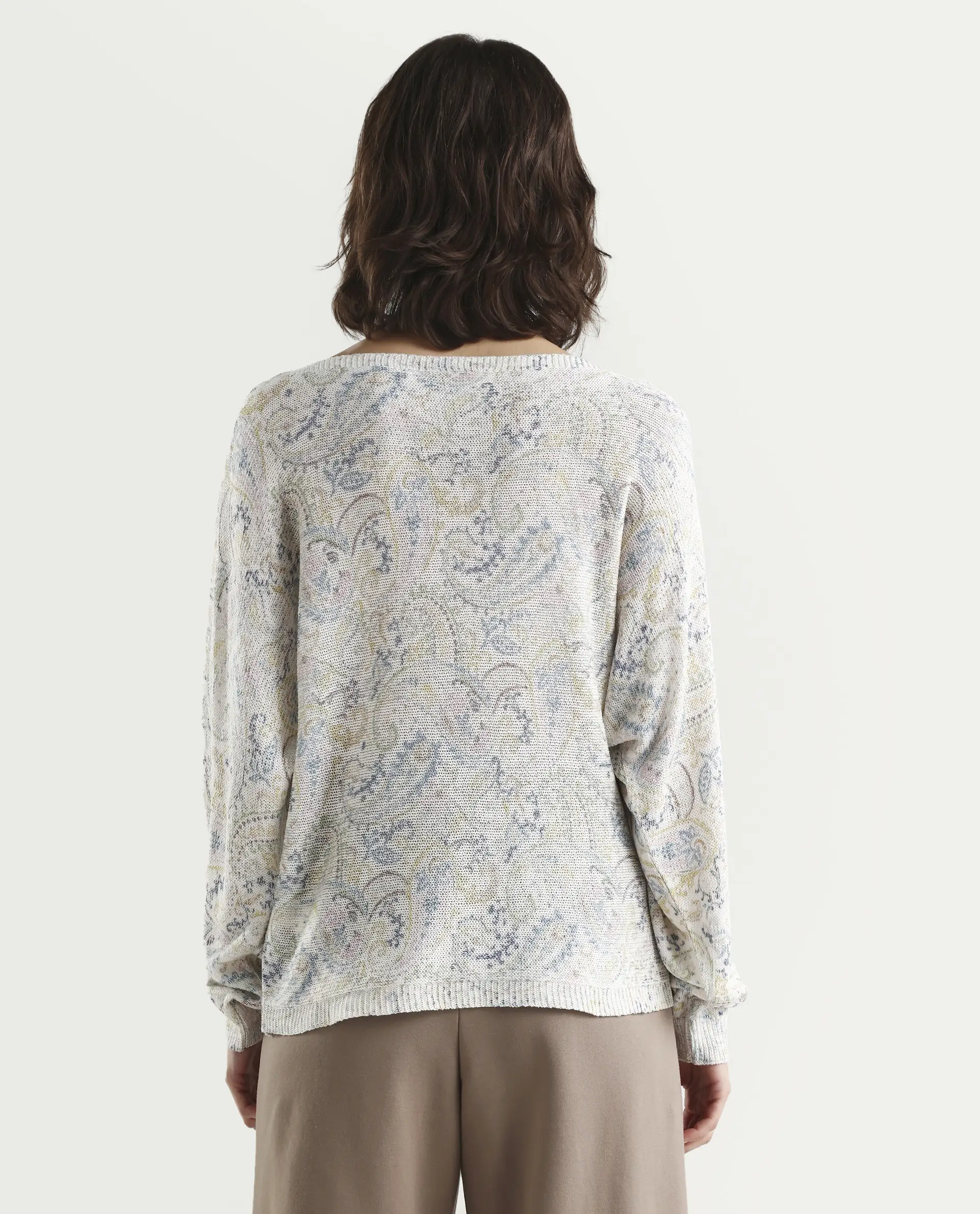 Rareism Women's Sovo Light Multi Viscose Blend Full Sleeve Boat Neck Relaxed Fit Paisley Top - Image 7