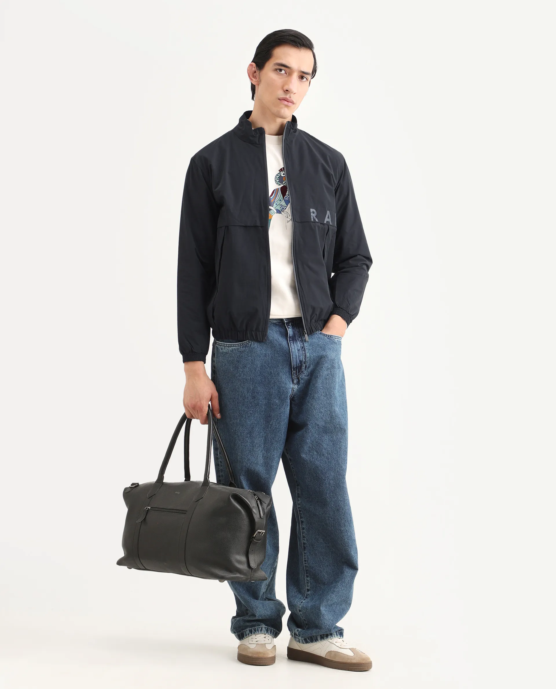 Rare Rabbit Men's Soweto Navy Polyester Typography Print Relaxed Fit Full Sleeve Spread Collar Jacket - Image 2