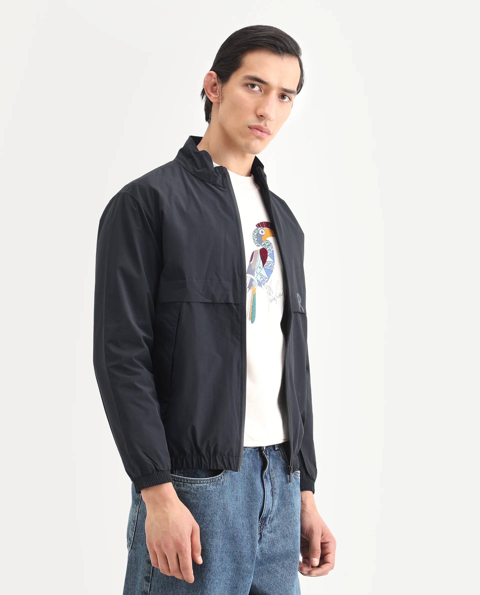 Rare Rabbit Men's Soweto Navy Polyester Typography Print Relaxed Fit Full Sleeve Spread Collar Jacket - Image 5