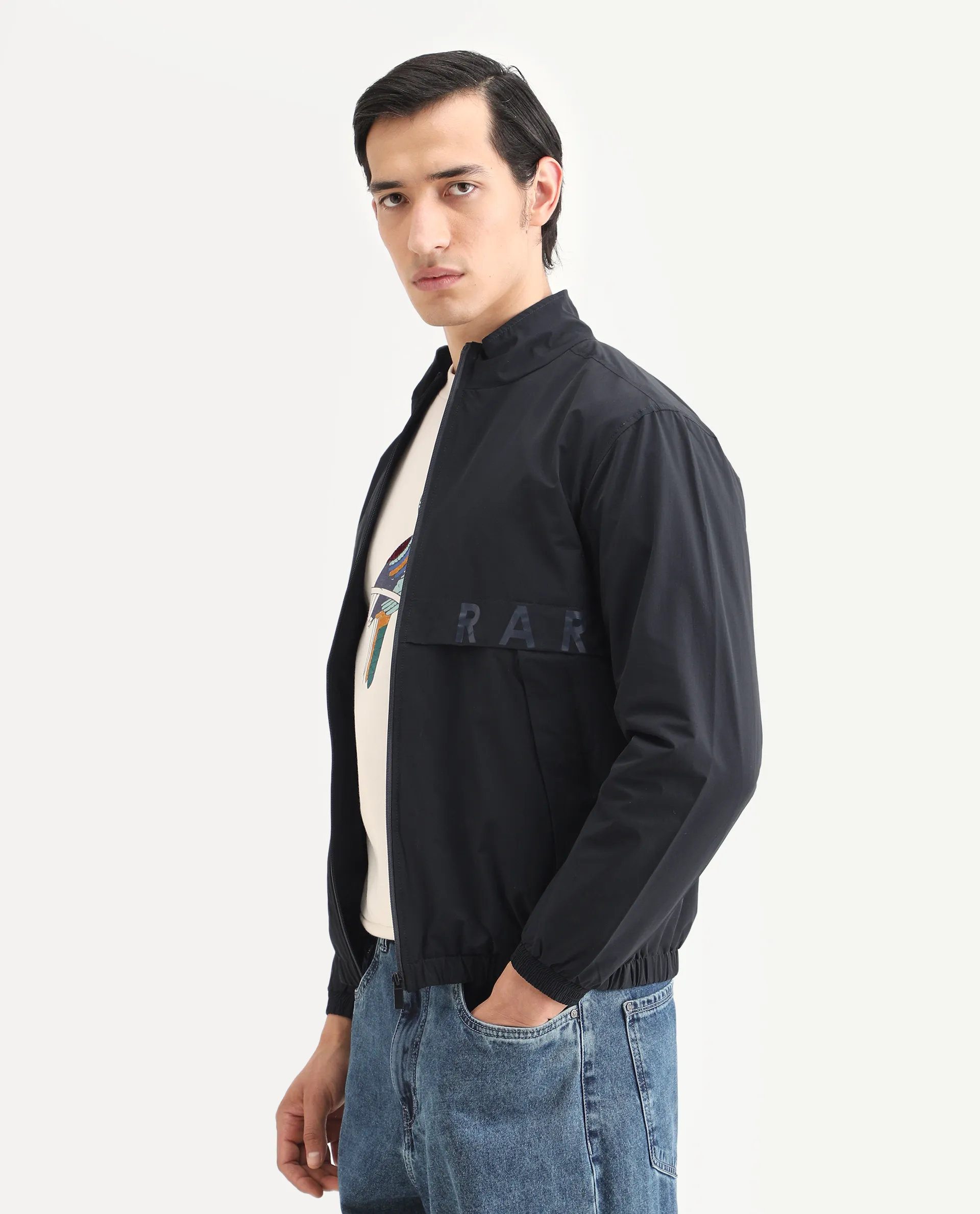 Rare Rabbit Men's Soweto Navy Polyester Typography Print Relaxed Fit Full Sleeve Spread Collar Jacket - Image 6