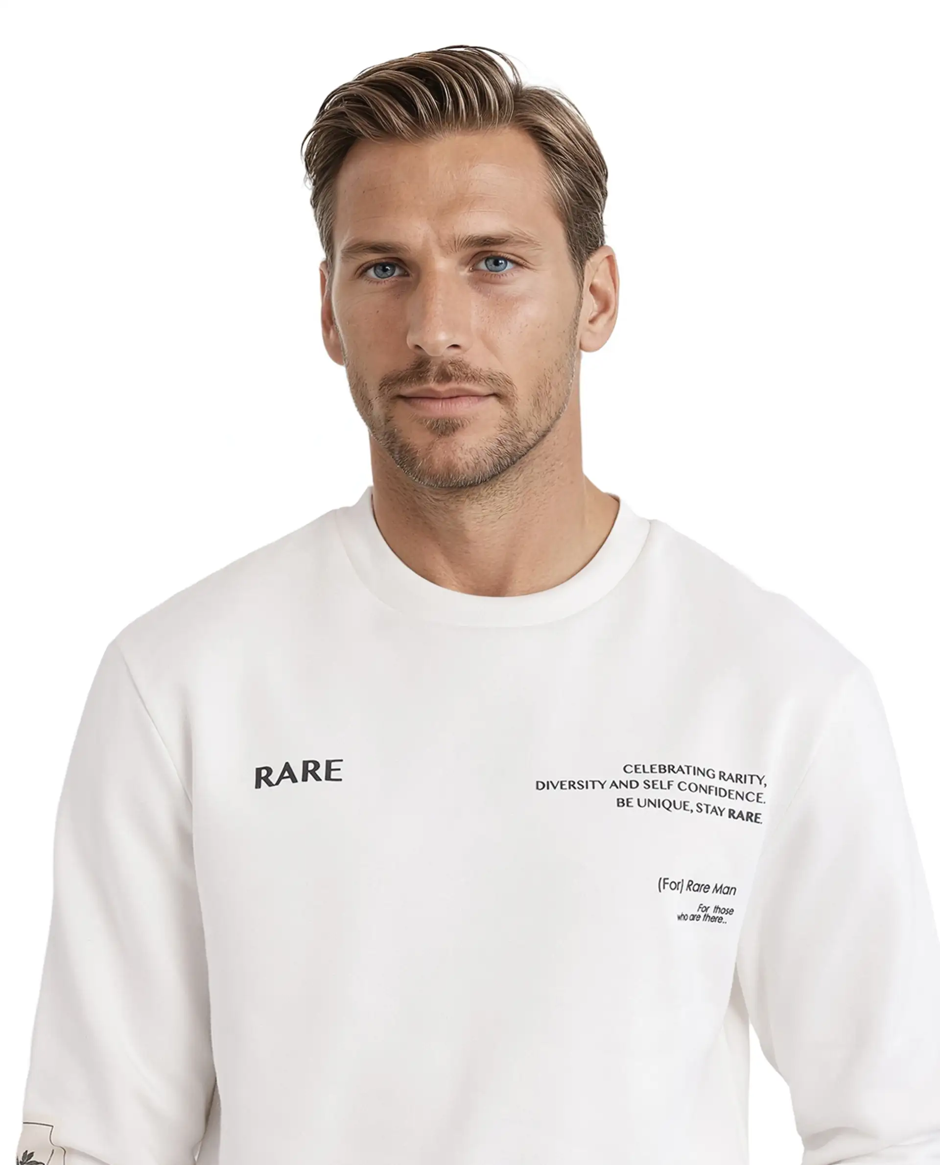 Rare Rabbit Men's Spade White Cotton Blend Typography Print Boxy Fit Full Sleeve Crew Neck Sweatshirt - Image 3