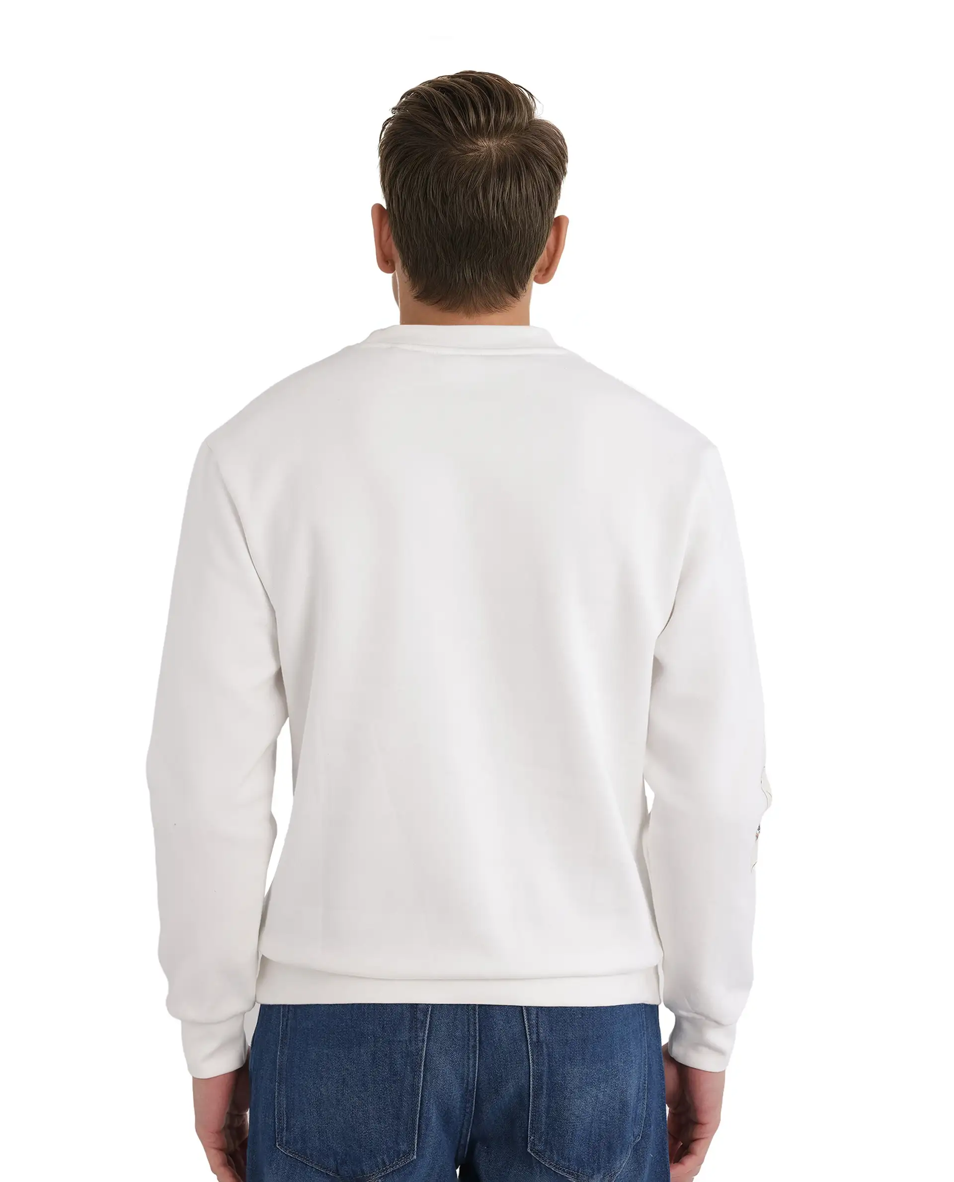Rare Rabbit Men's Spade White Cotton Blend Typography Print Boxy Fit Full Sleeve Crew Neck Sweatshirt - Image 6