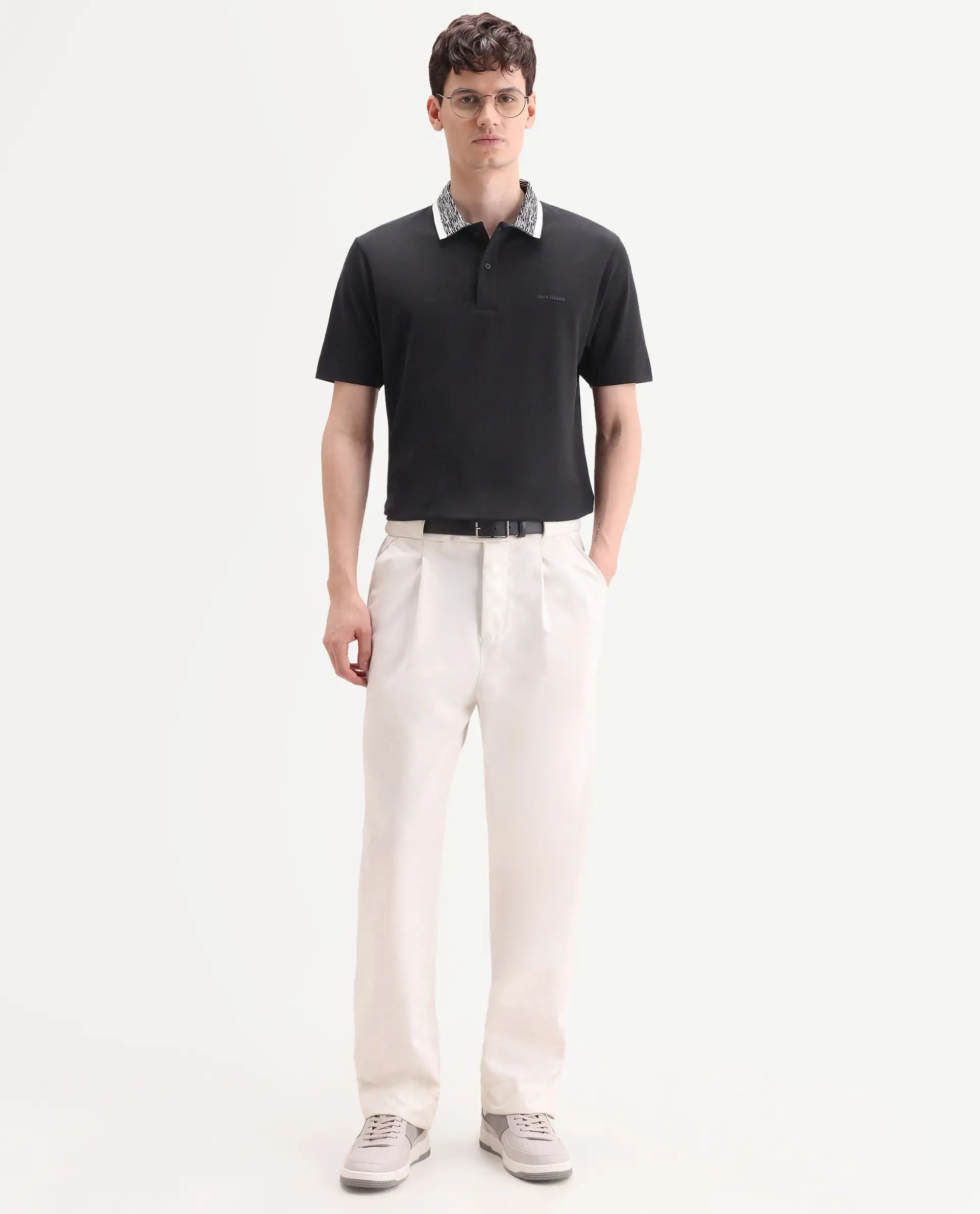 Rare Rabbit Men's Spalo Black Cotton Blend Fabric Half Sleeve Spread Collar Regular Plain Polo - Image 2