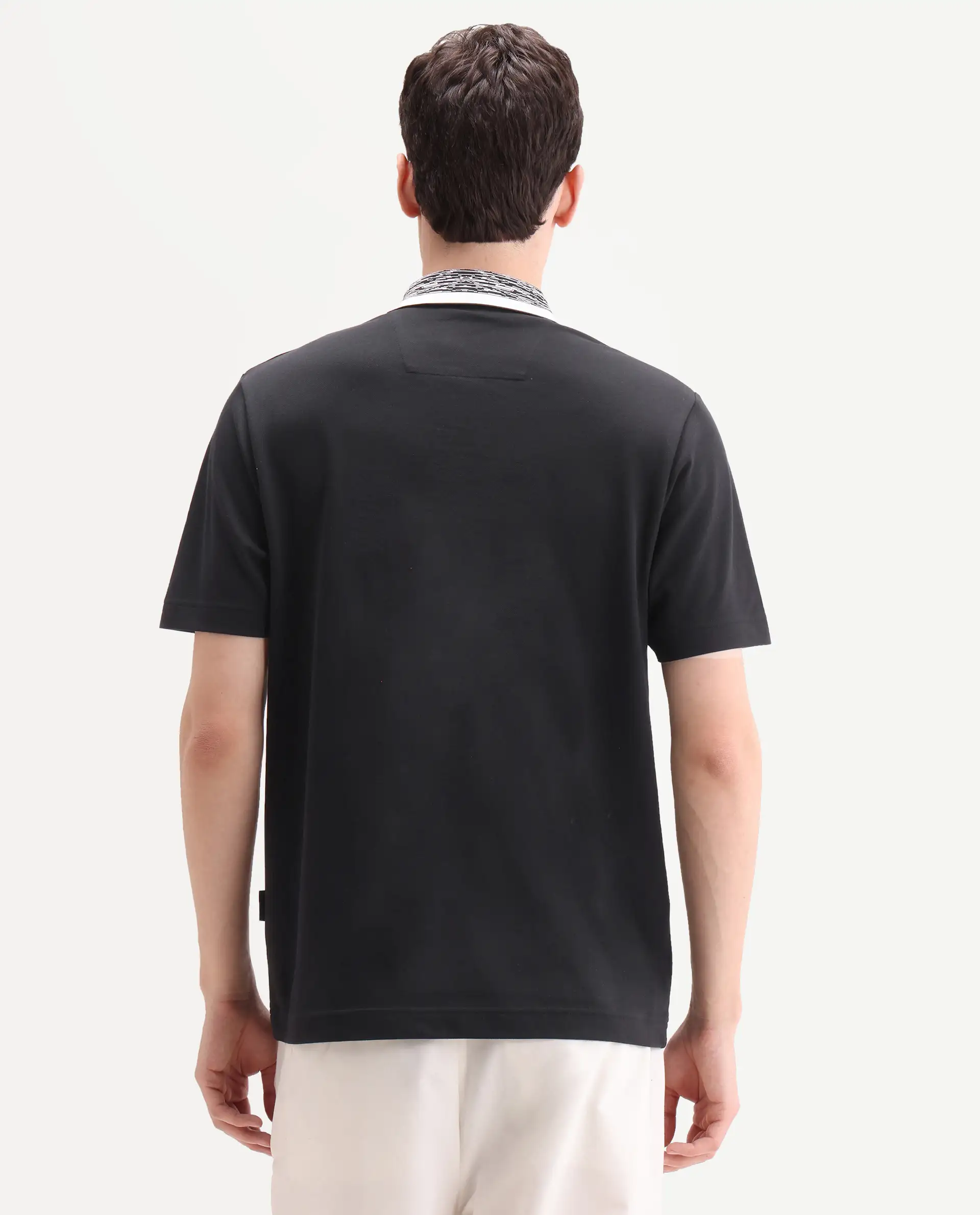 Rare Rabbit Men's Spalo Black Cotton Blend Fabric Half Sleeve Spread Collar Regular Plain Polo - Image 7