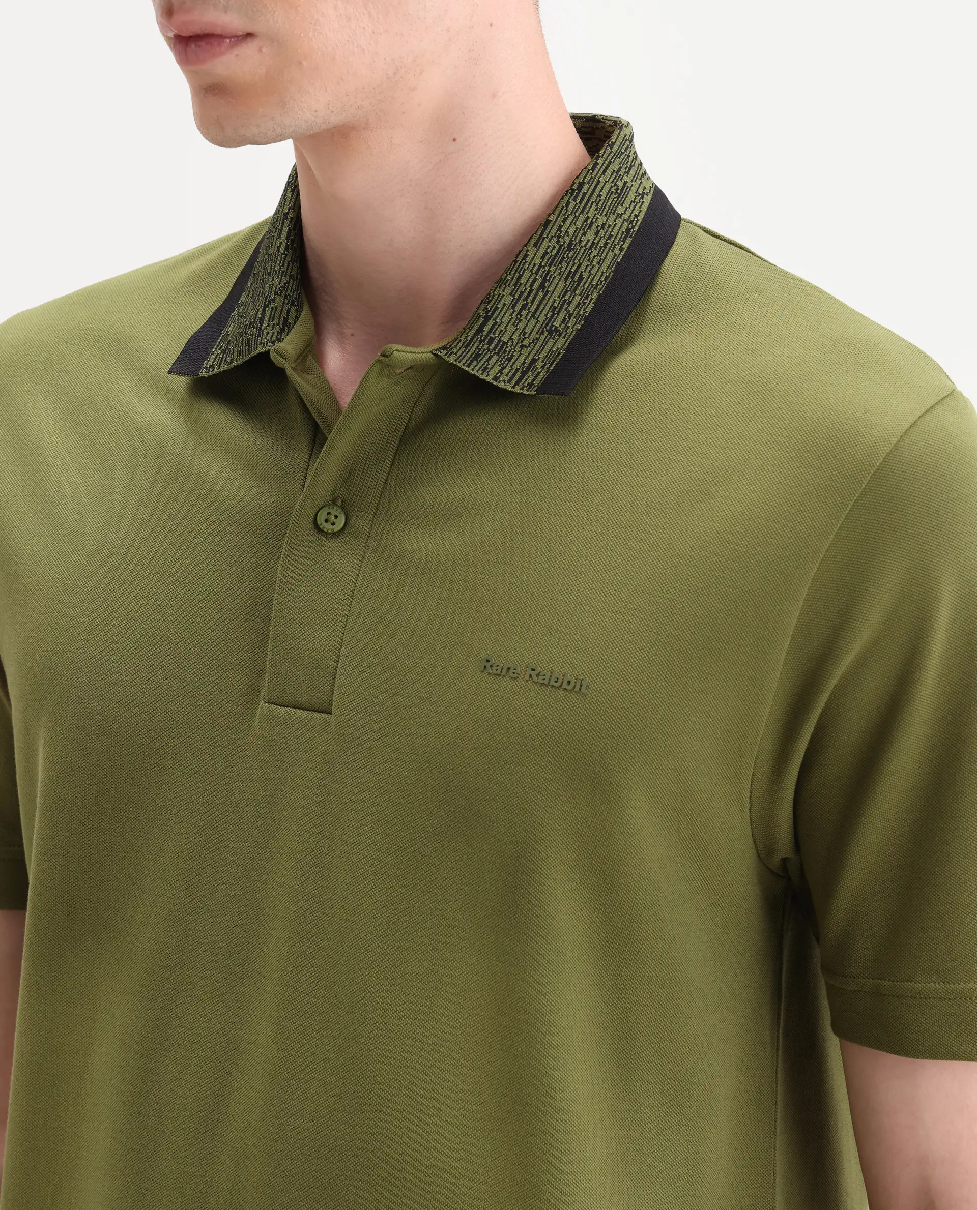Rare Rabbit Men's Spalo Dark Green Cotton Blend Fabric Half Sleeve Spread Collar Regular Plain Polo - Image 3