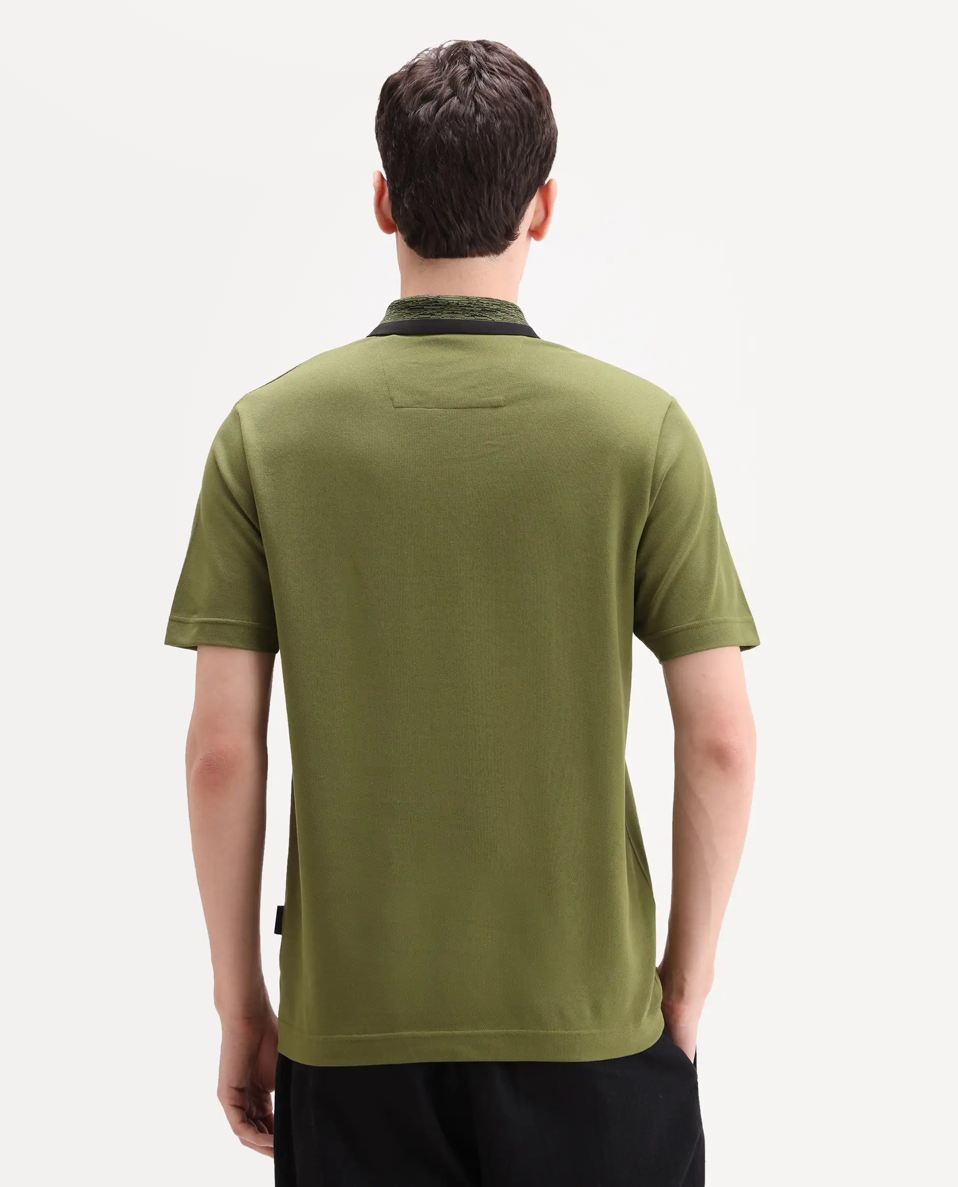 Rare Rabbit Men's Spalo Dark Green Cotton Blend Fabric Half Sleeve Spread Collar Regular Plain Polo - Image 7