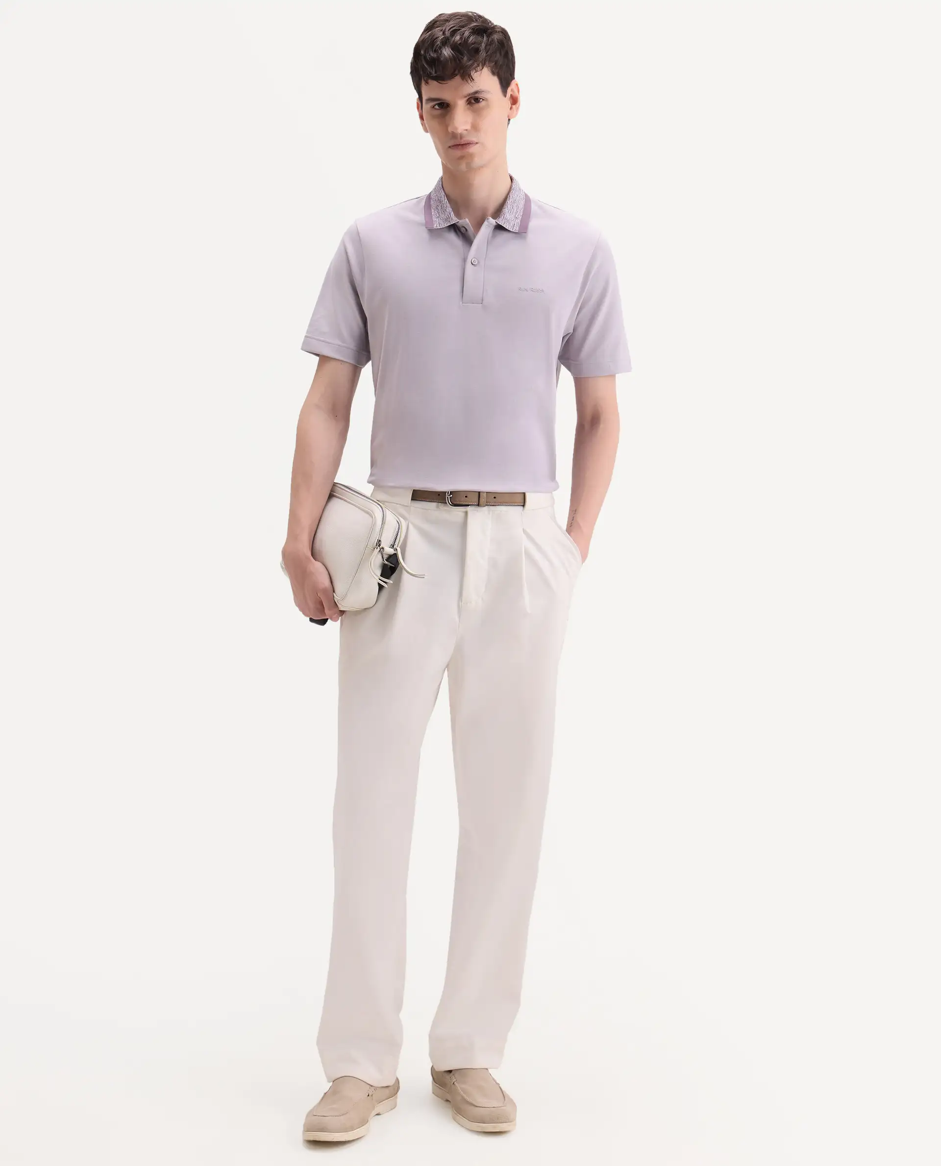 Rare Rabbit Men's Spalo Purple Cotton Blend Fabric Half Sleeve Spread Collar Regular Plain Polo - Image 2
