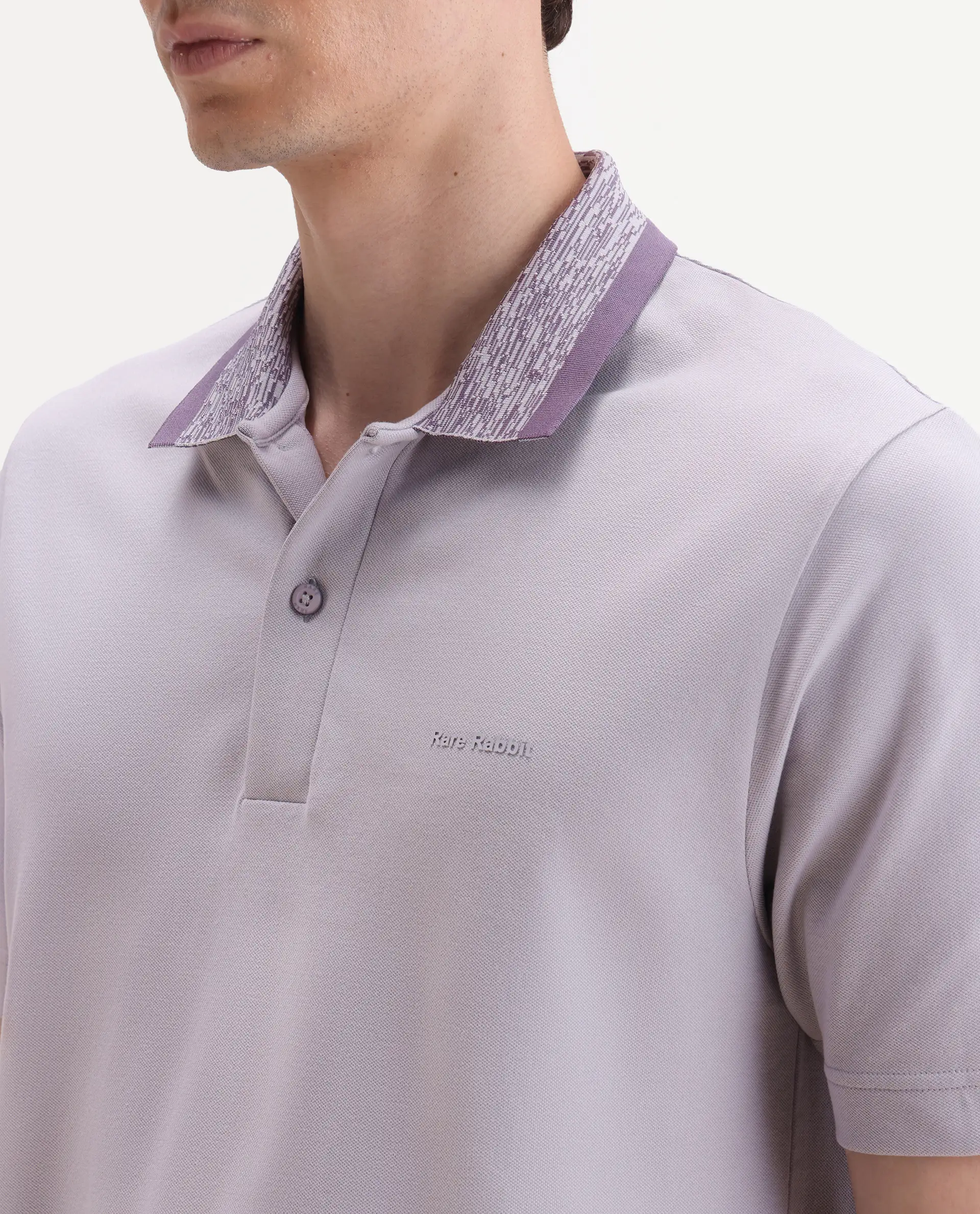 Rare Rabbit Men's Spalo Purple Cotton Blend Fabric Half Sleeve Spread Collar Regular Plain Polo - Image 3