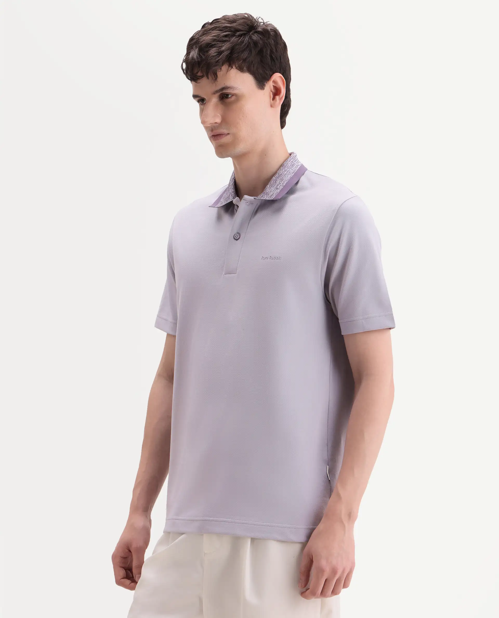 Rare Rabbit Men's Spalo Purple Cotton Blend Fabric Half Sleeve Spread Collar Regular Plain Polo - Image 5