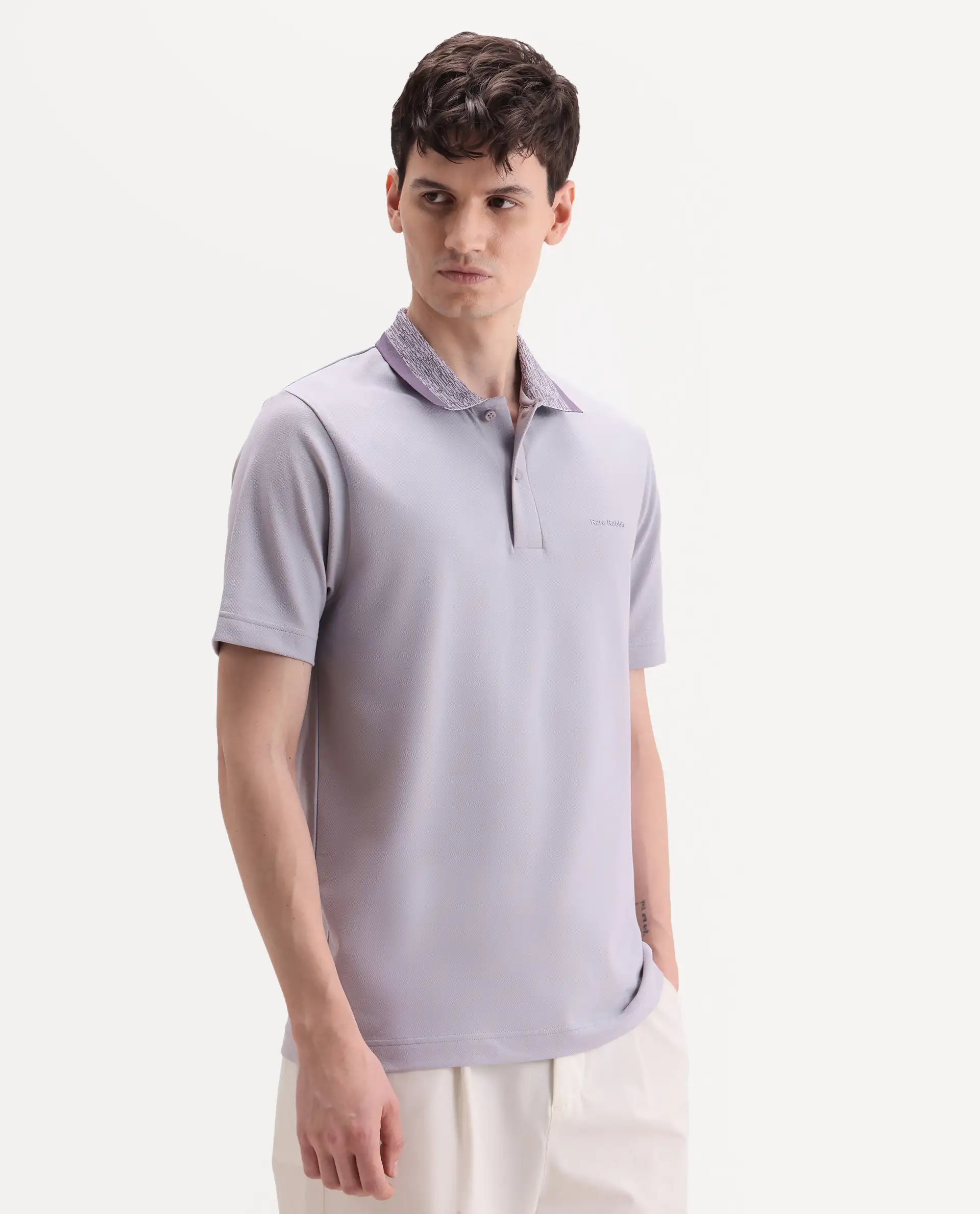 Rare Rabbit Men's Spalo Purple Cotton Blend Fabric Half Sleeve Spread Collar Regular Plain Polo - Image 6