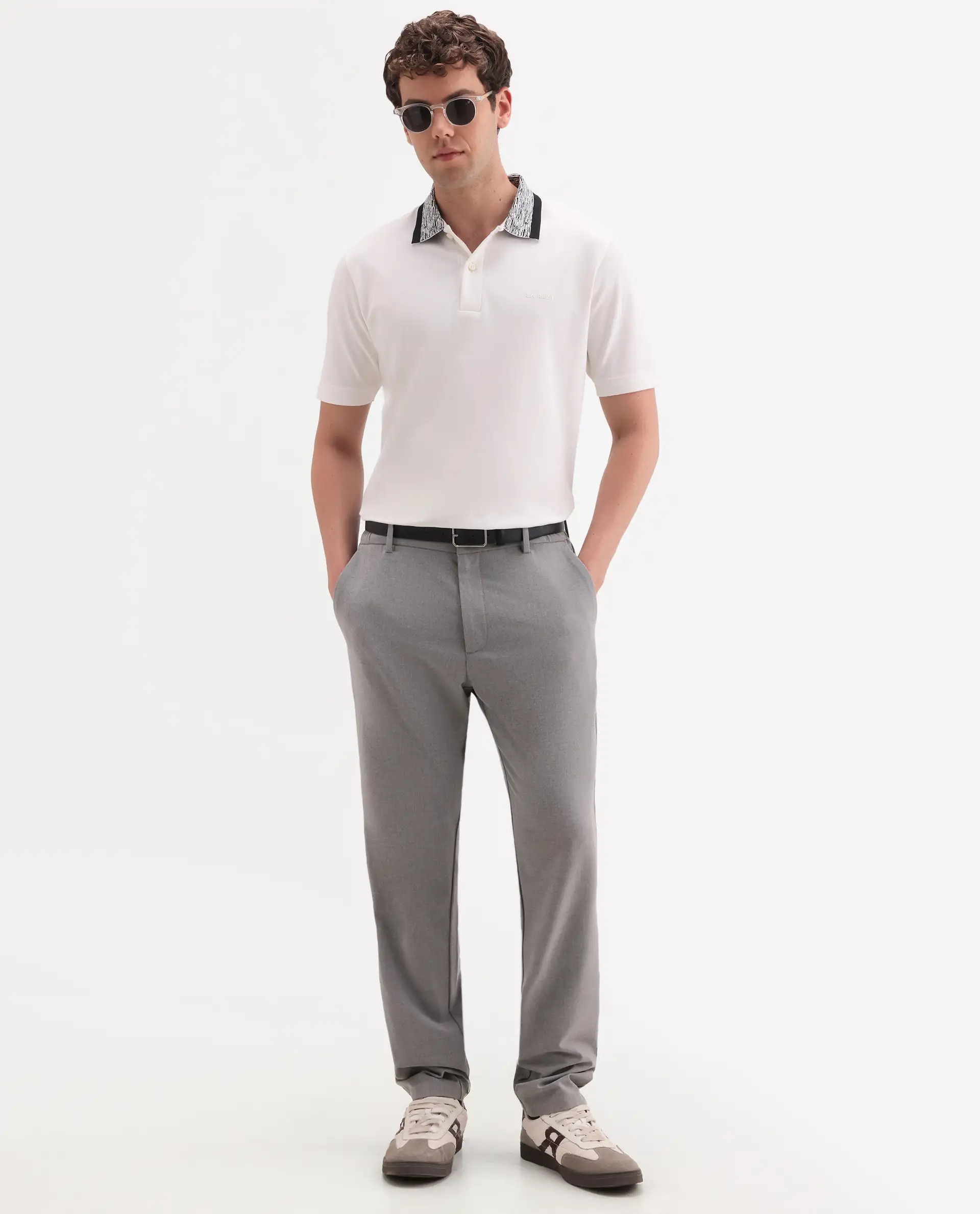 Rare Rabbit Men's Spalo White Cotton Blend Fabric Half Sleeve Spread Collar Regular Plain Polo - Image 2