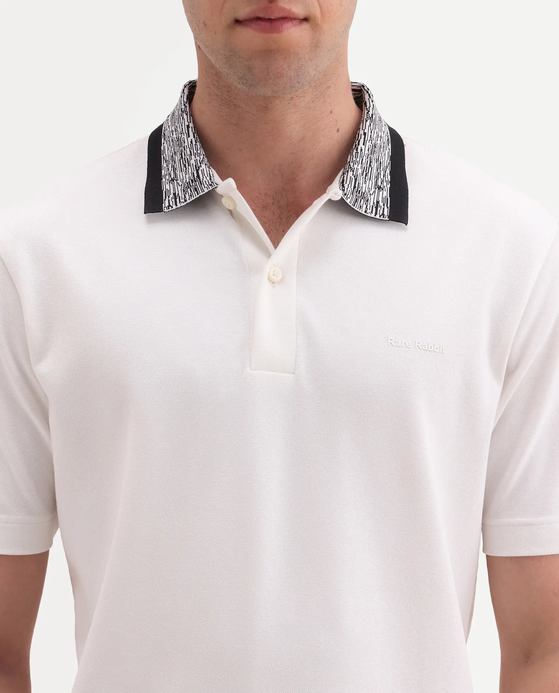 Rare Rabbit Men's Spalo White Cotton Blend Fabric Half Sleeve Spread Collar Regular Plain Polo - Image 3