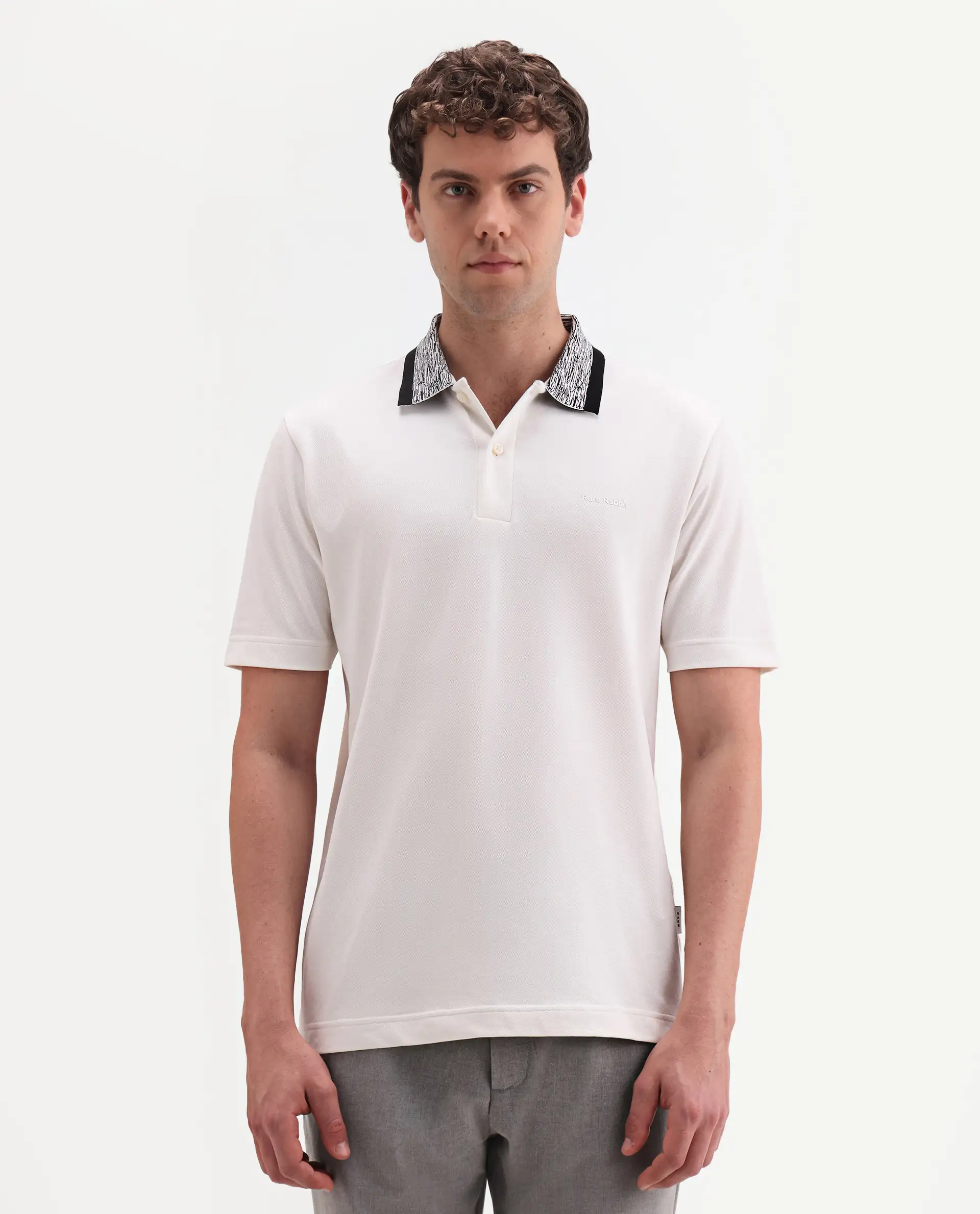 Rare Rabbit Men's Spalo White Cotton Blend Fabric Half Sleeve Spread Collar Regular Plain Polo - Image 4