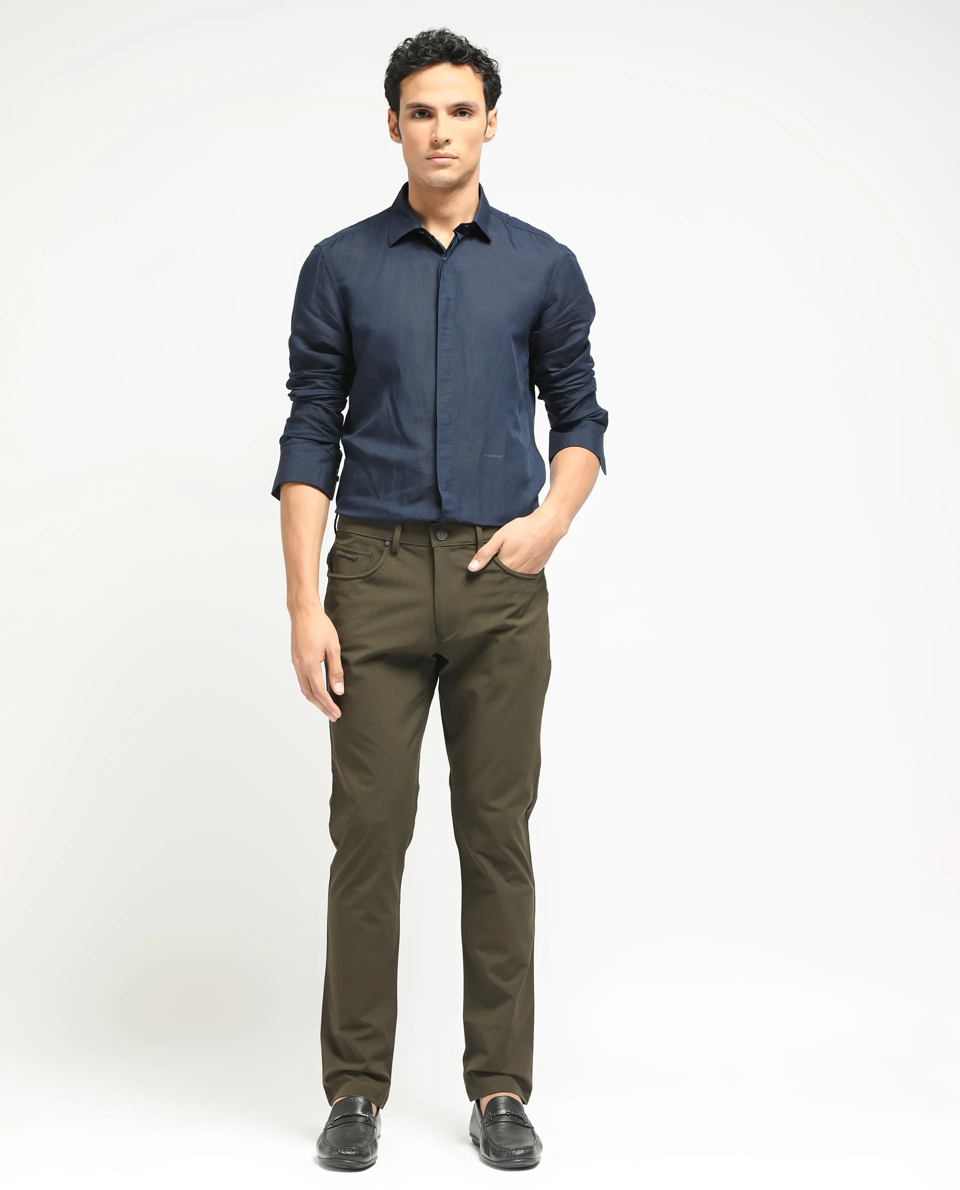 Rare Rabbit Men's Spark Dark Olive Polyester Plain Regular Fit Trouser - Image 3