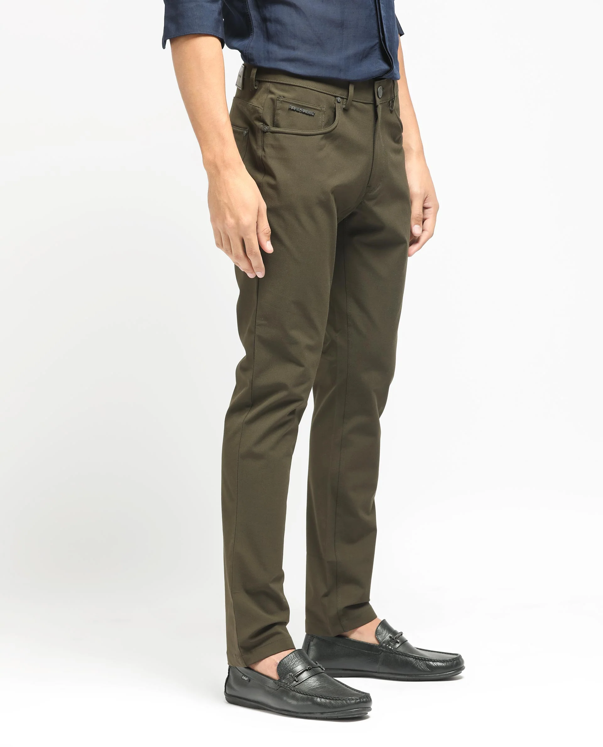 Rare Rabbit Men's Spark Dark Olive Polyester Plain Regular Fit Trouser - Image 5